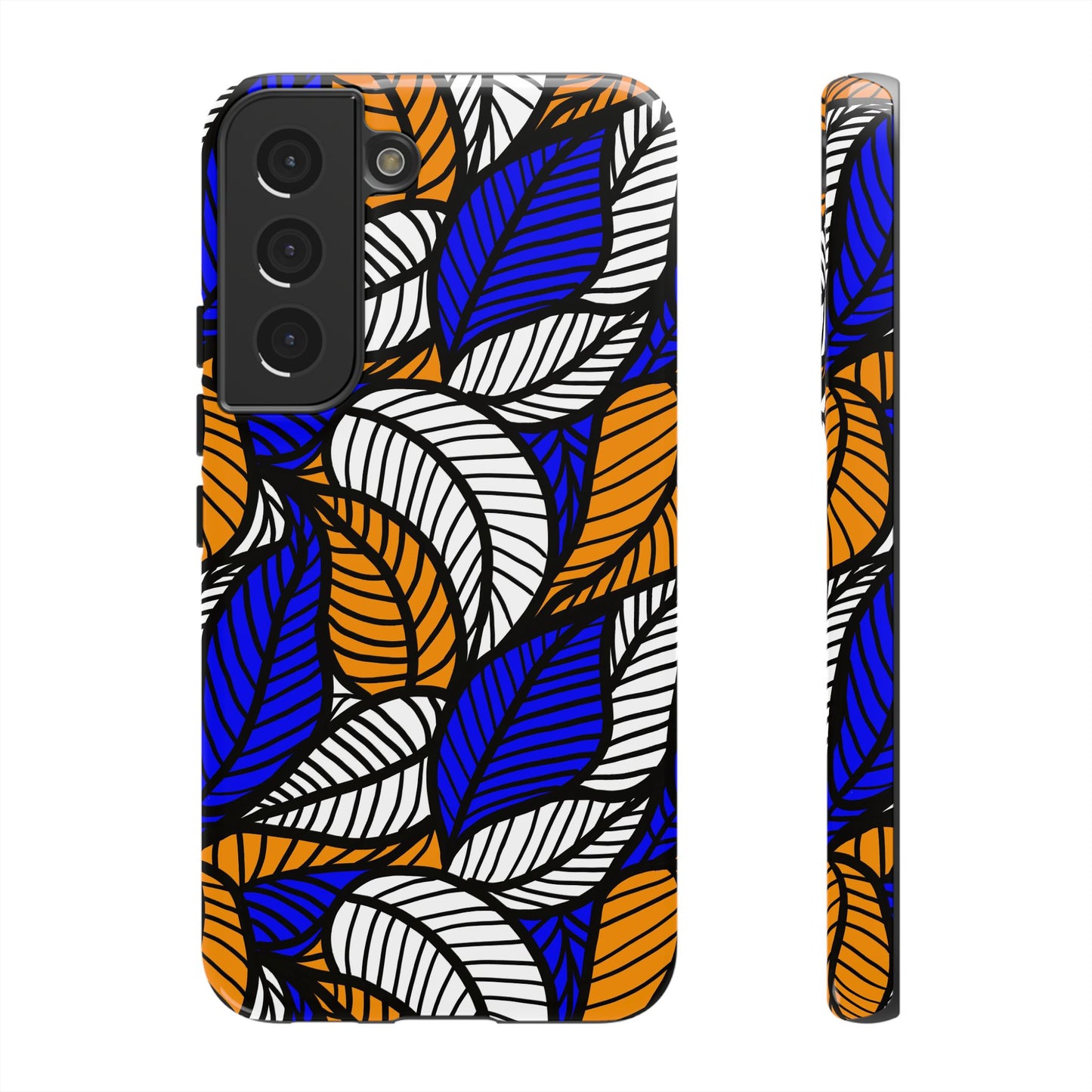 Blue and Gold Leaf Ankara Samsung Tough Cases | African Samsung Case | Afrocentric Samsung Case | Ankara Samsung Phone Case