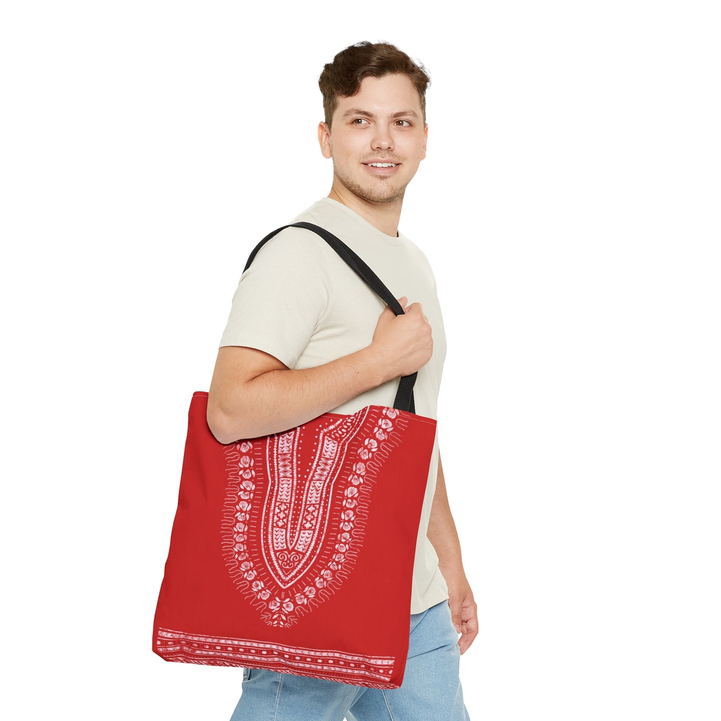 Red and White Dashiki Tote Bag