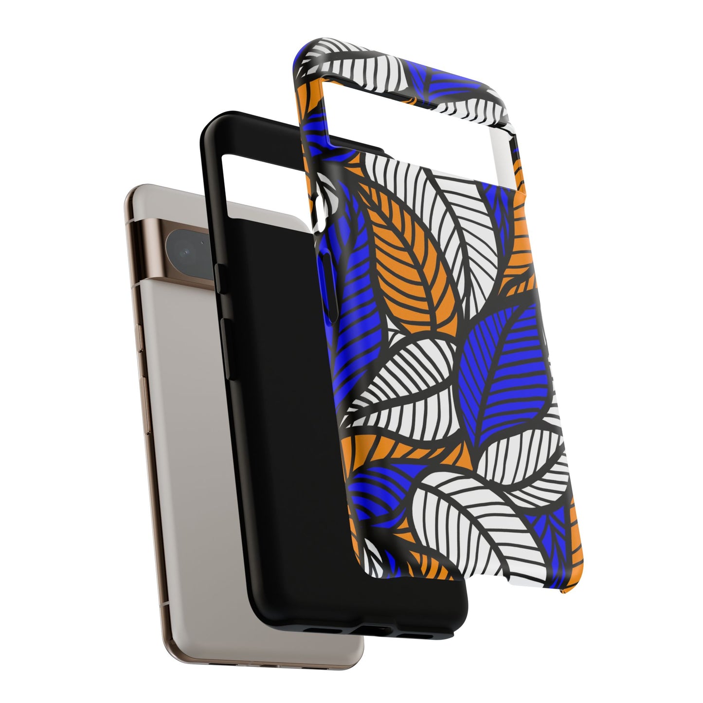 Blue Gold White Leaf Ankara Google Pixel Tough Cases | African Google Pixel Case | Afrocentric Google Pixel Case