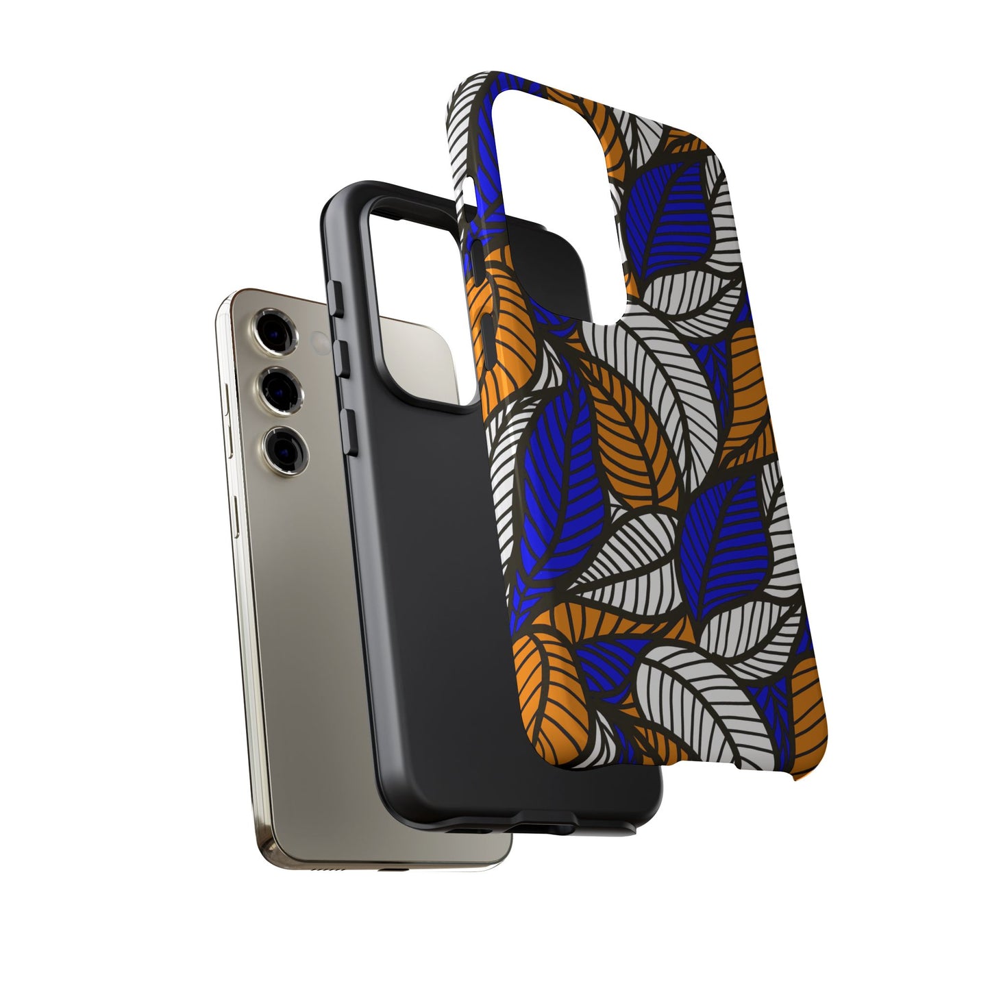 Blue and Gold Leaf Ankara Samsung Tough Cases | African Samsung Case | Afrocentric Samsung Case | Ankara Samsung Phone Case