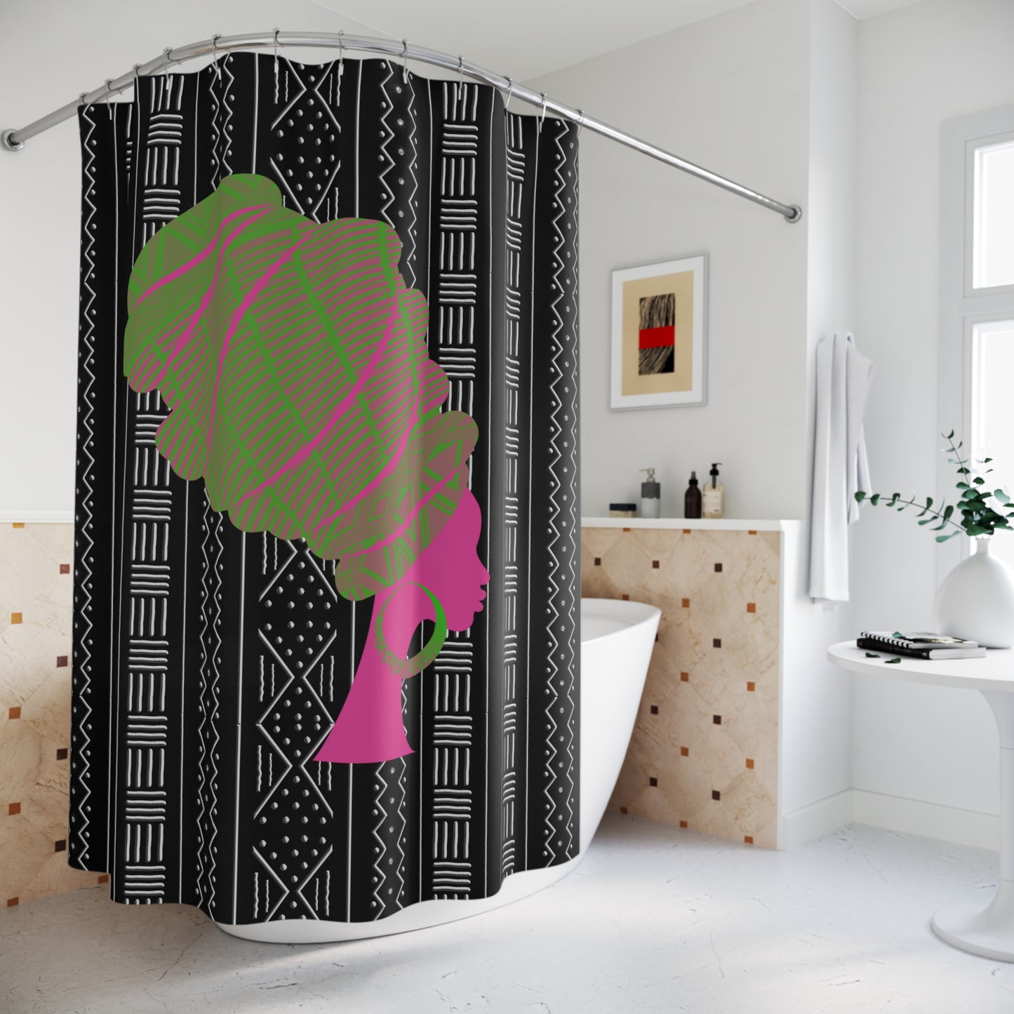 Pink/Green Queen Shower Curtain