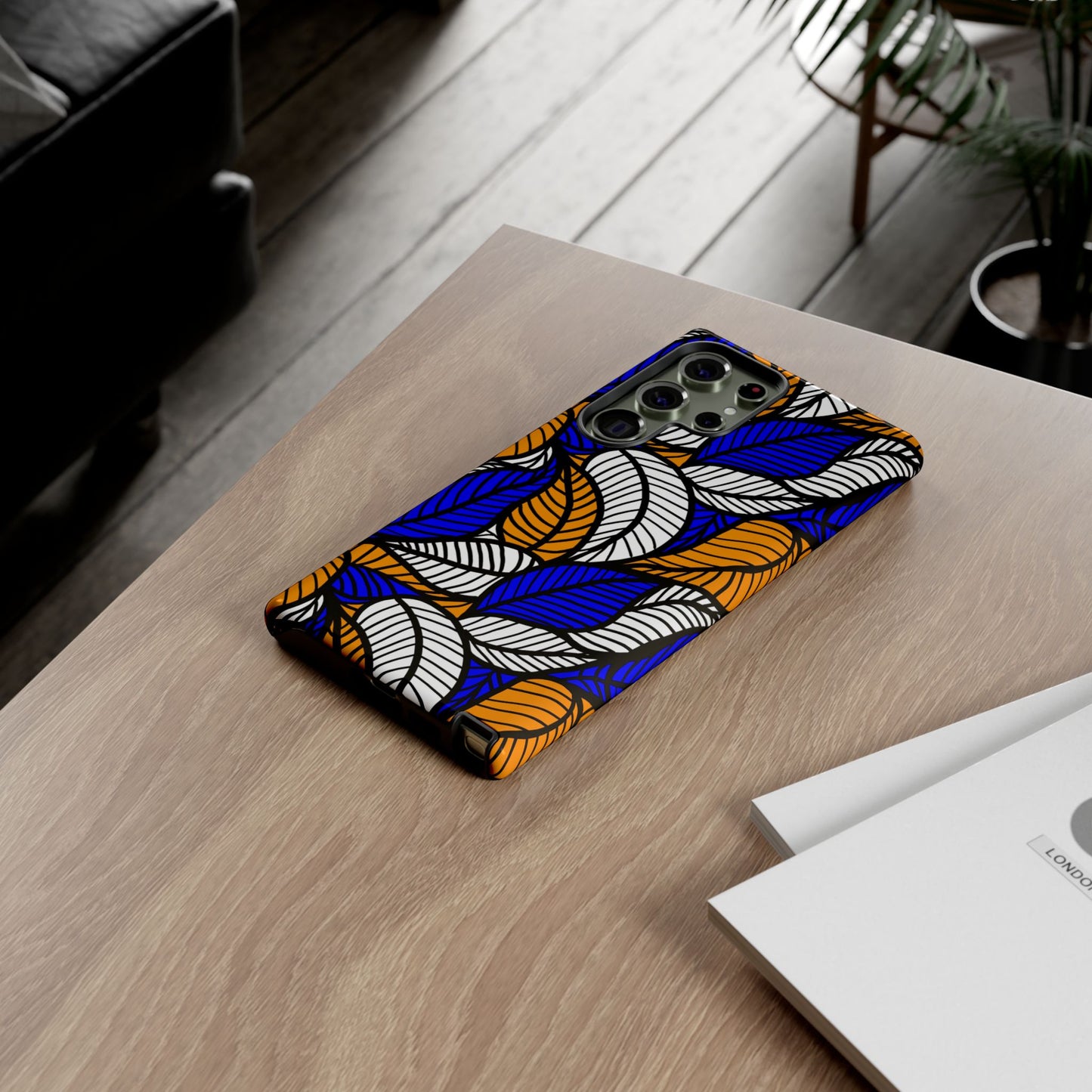 Blue and Gold Leaf Ankara Samsung Tough Cases | African Samsung Case | Afrocentric Samsung Case | Ankara Samsung Phone Case