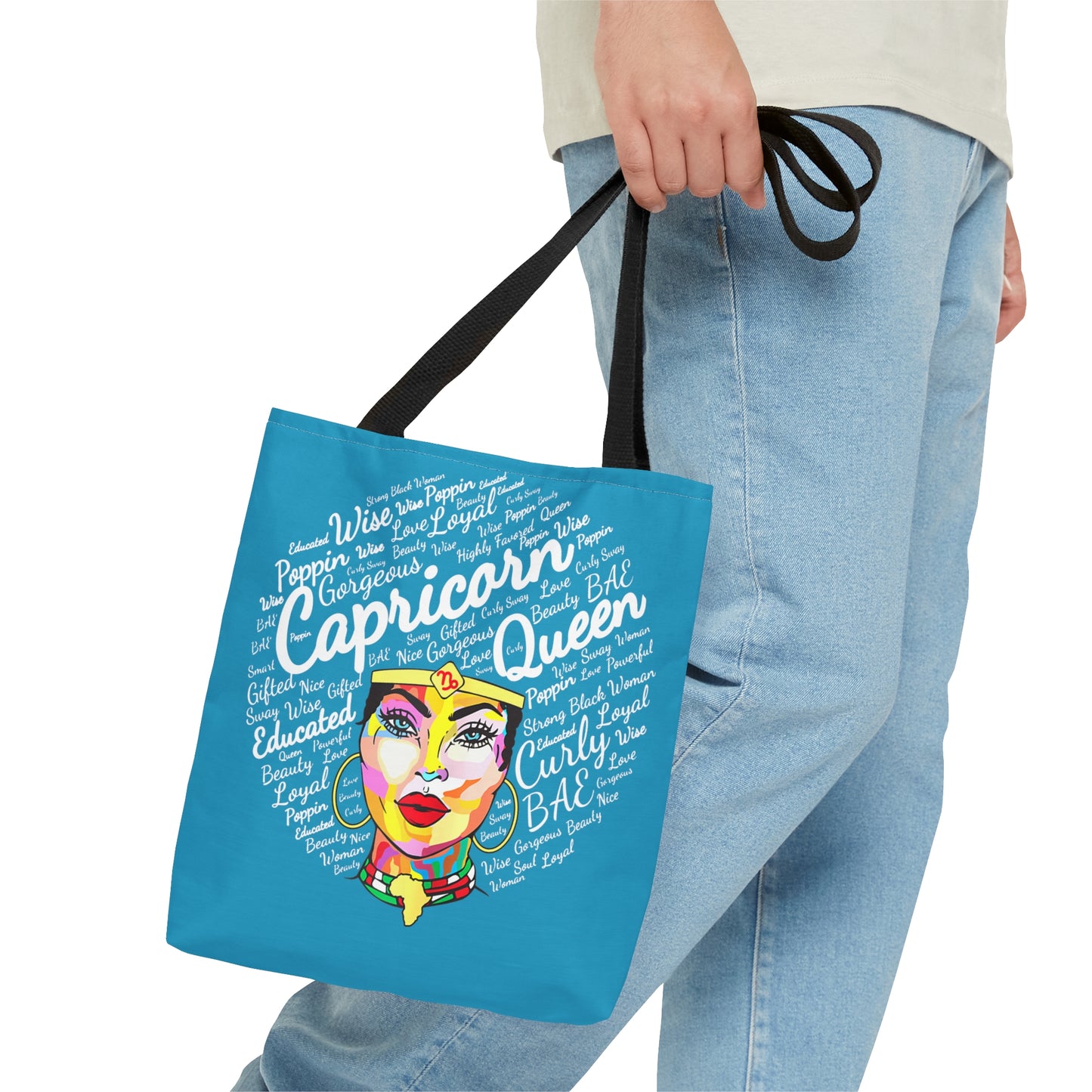 Capricorn Afro Queen Turquoise Tote Bag
