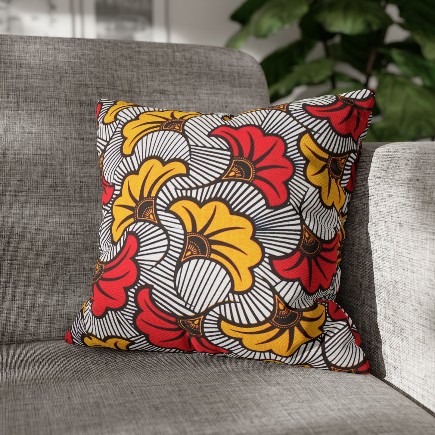 White and Orange Ankara Square Pillow Case | Afrocentric Pillow Case
