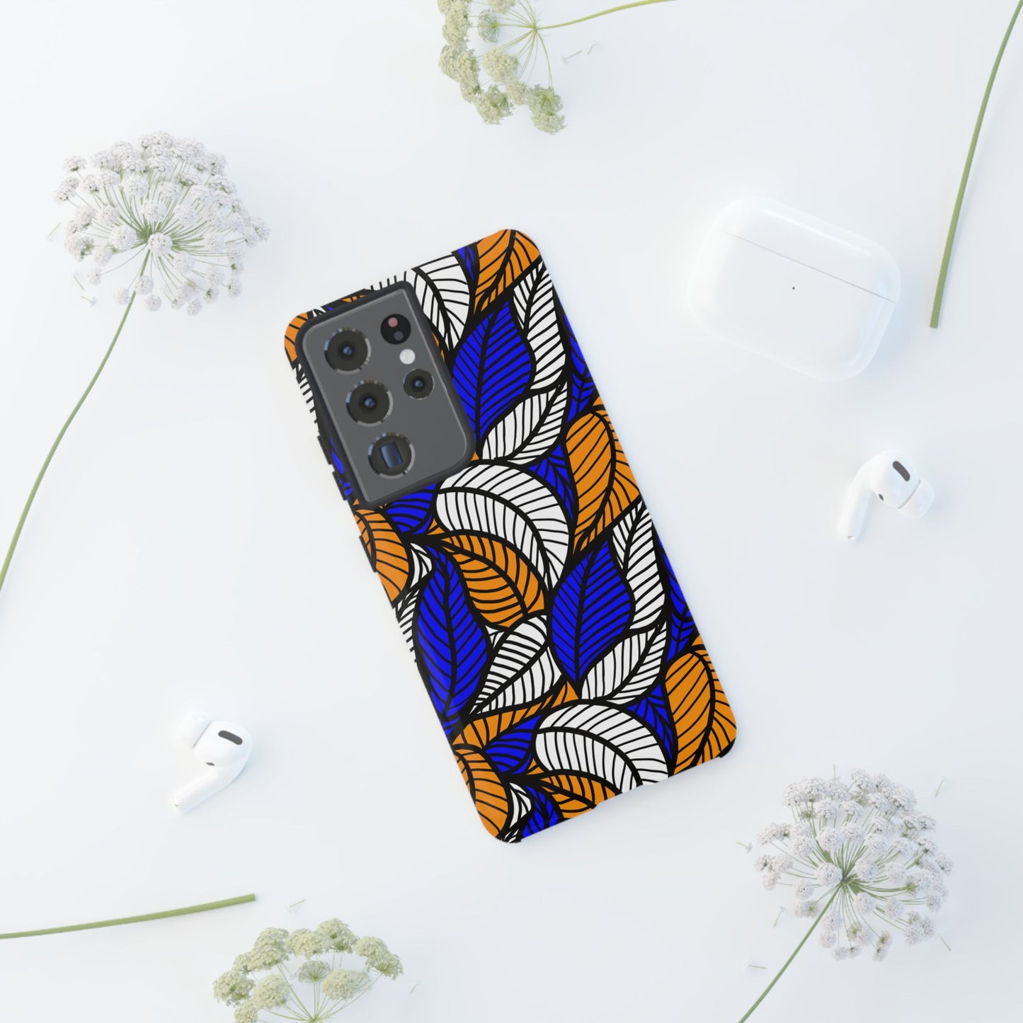 Blue and Gold Leaf Ankara Samsung Tough Cases | African Samsung Case | Afrocentric Samsung Case | Ankara Samsung Phone Case
