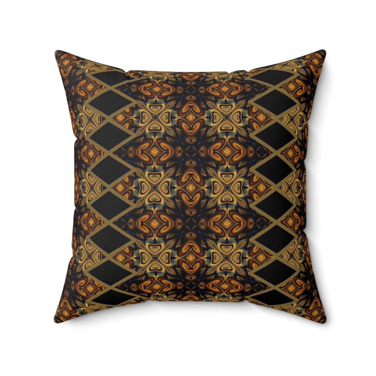 Black Ankara Print Polyester Square Pillow | Afrocentric Pillow | African Pillow