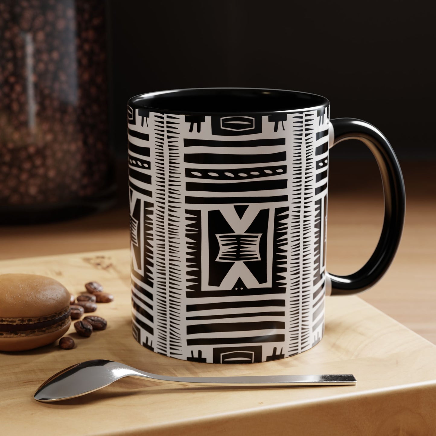 Boho Chic Accent Coffee Mug - Unique Black and White Design, Perfect Gift for Her, Modern Home Decor, Coffee Lover, Tea Enthusiast