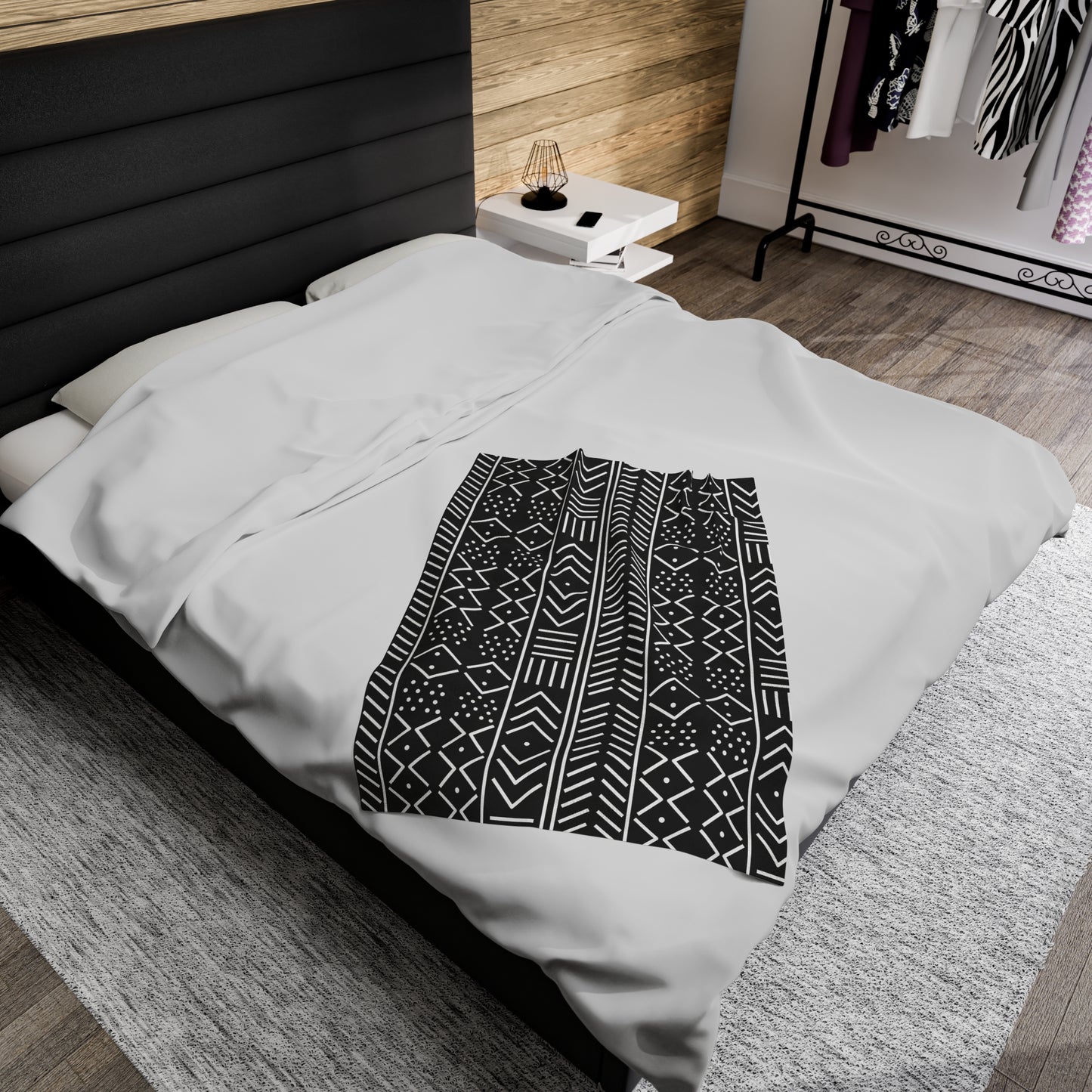 Black and White Mudcloth Inspired Plush Blanket