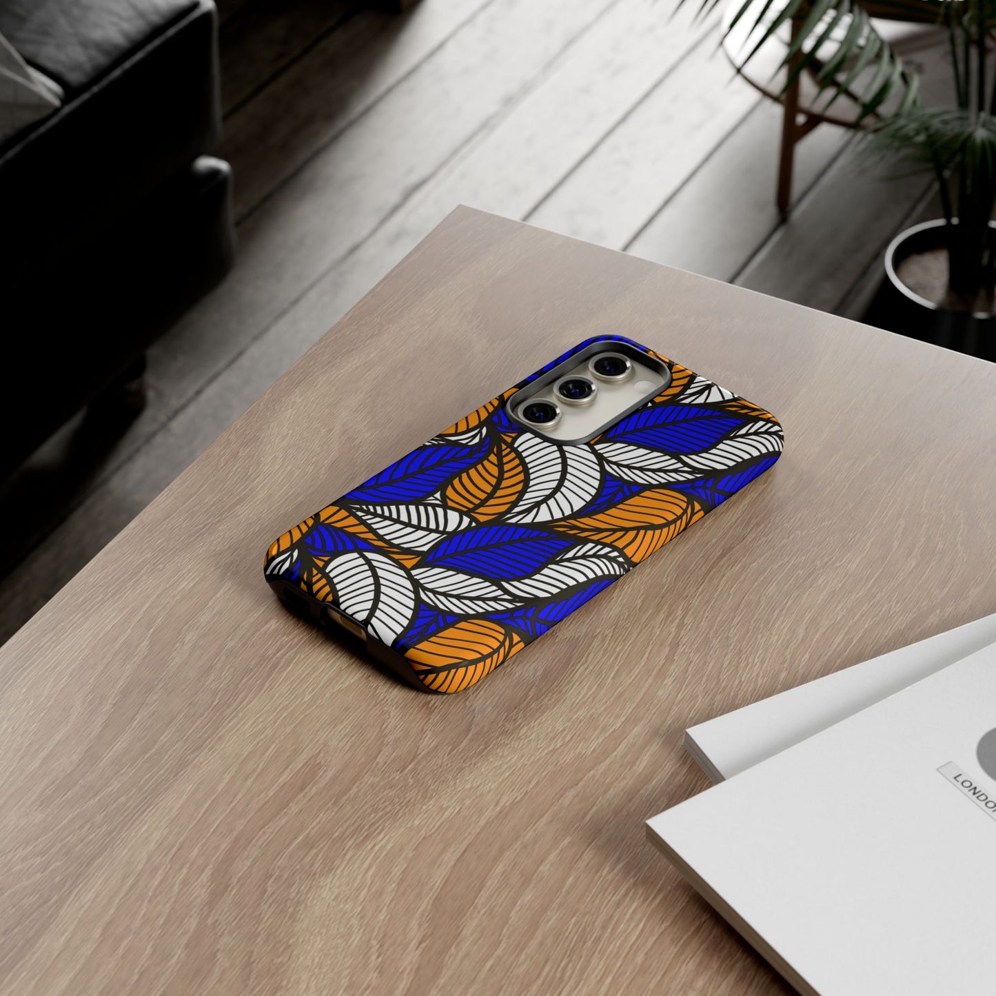 Blue and Gold Leaf Ankara Samsung Tough Cases | African Samsung Case | Afrocentric Samsung Case | Ankara Samsung Phone Case