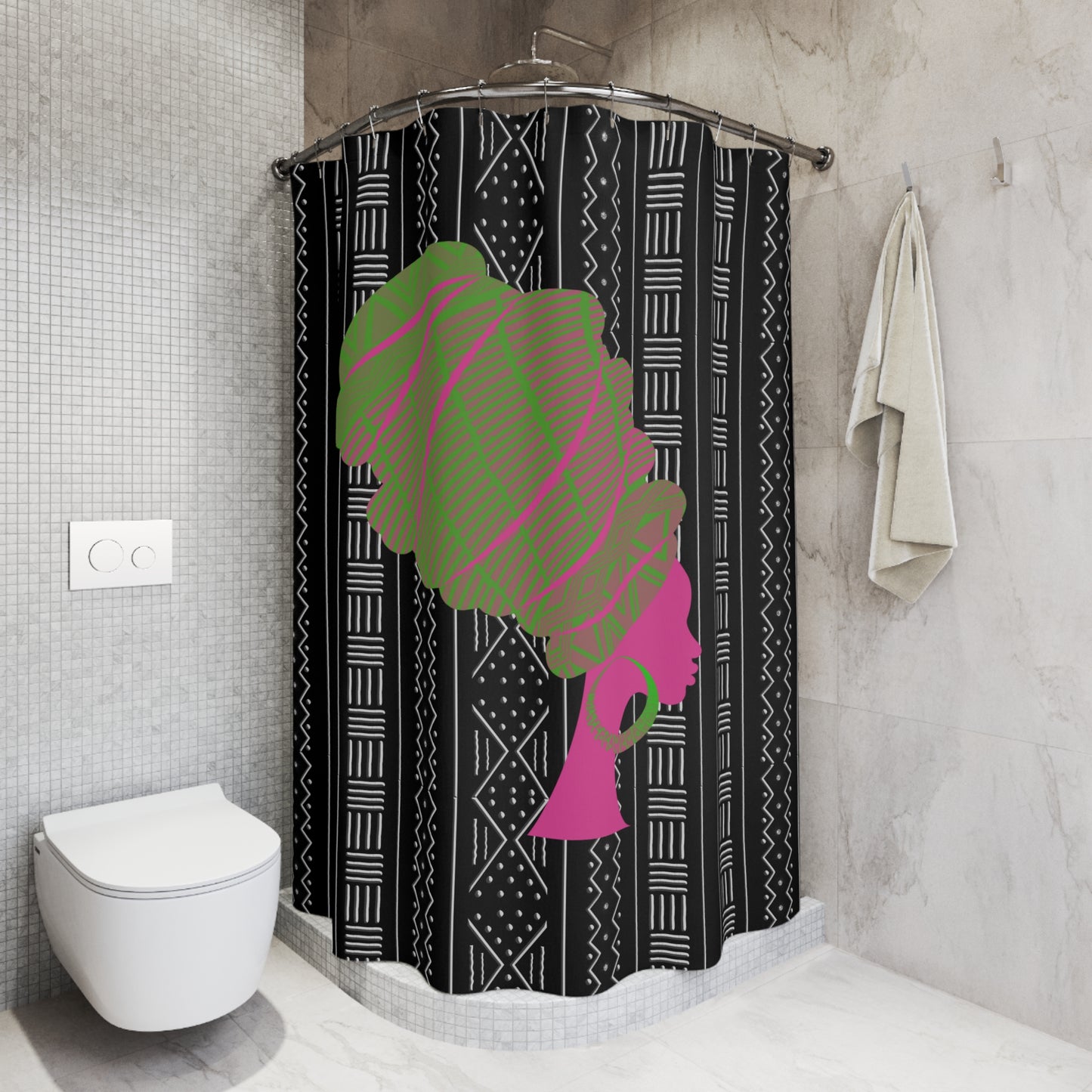 Pink/Green Queen Shower Curtain