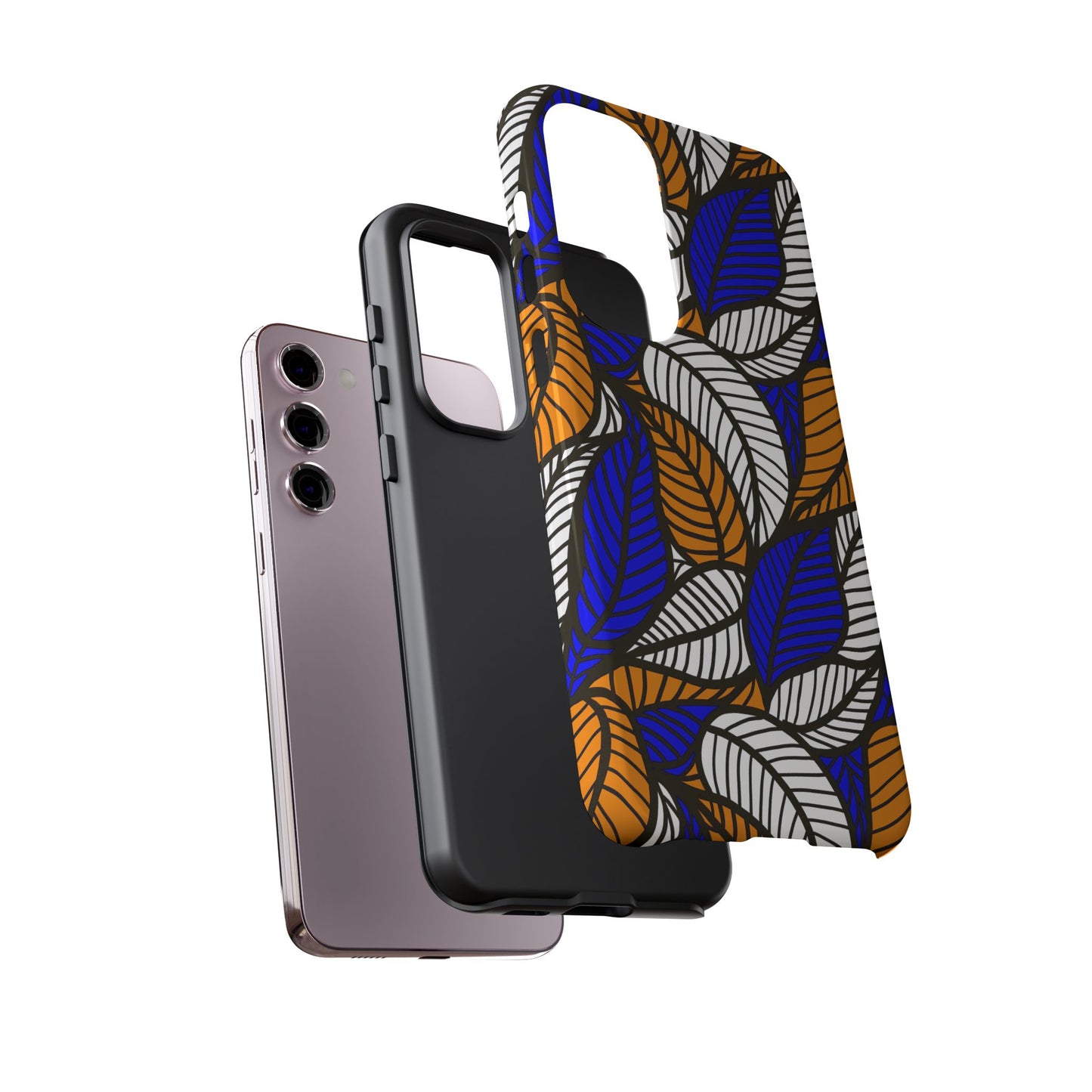 Blue and Gold Leaf Ankara Samsung Tough Cases | African Samsung Case | Afrocentric Samsung Case | Ankara Samsung Phone Case