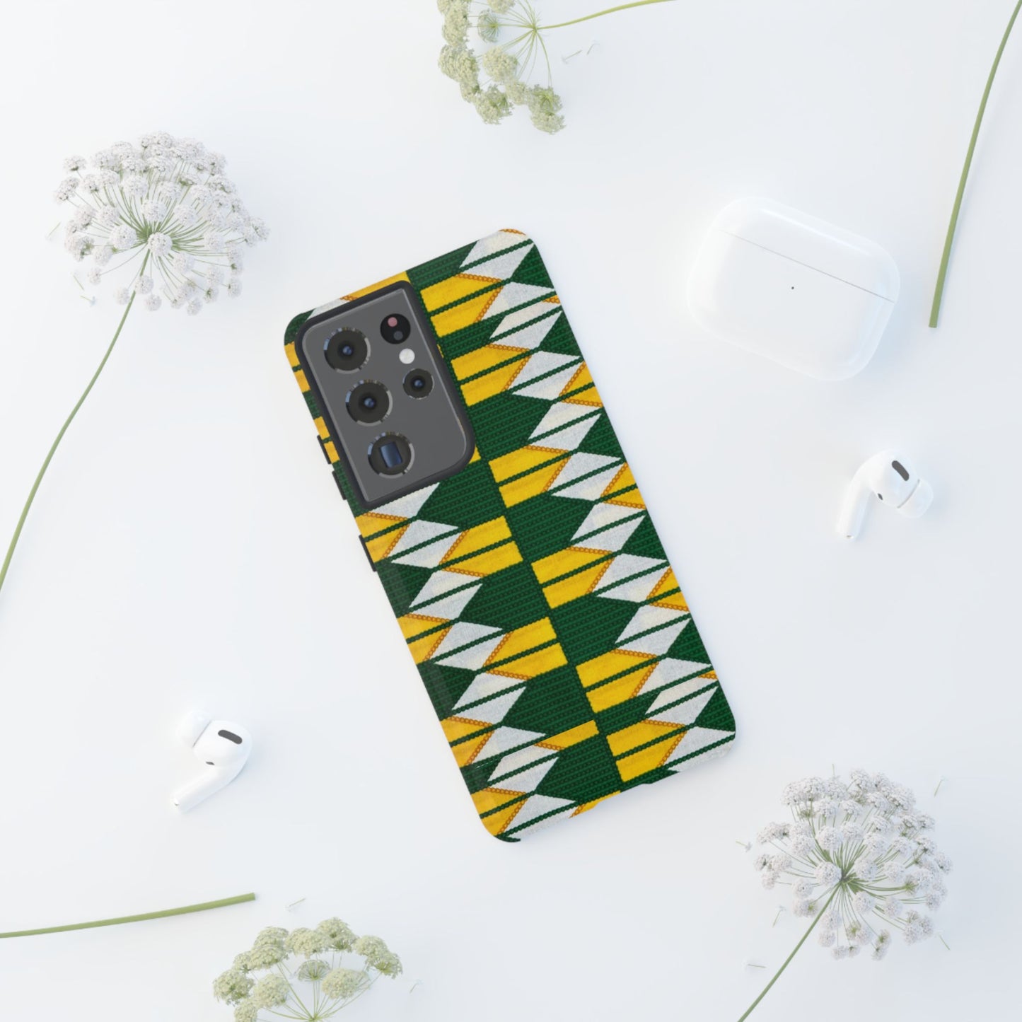 Green Yellow White Ankara Samsung Tough Cases | African Samsung Case | Afrocentric Samsung Case | Ankara Samsung Phone Case