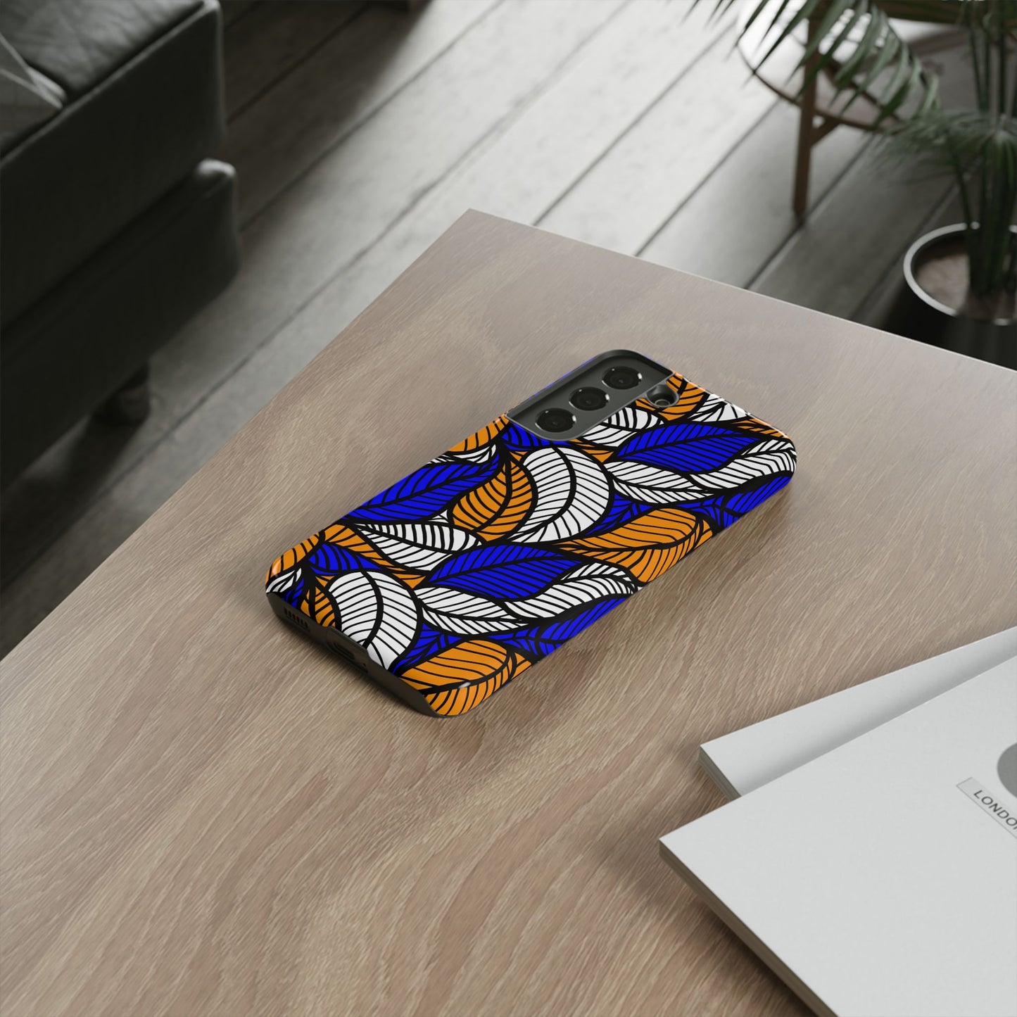 Blue and Gold Leaf Ankara Samsung Tough Cases | African Samsung Case | Afrocentric Samsung Case | Ankara Samsung Phone Case