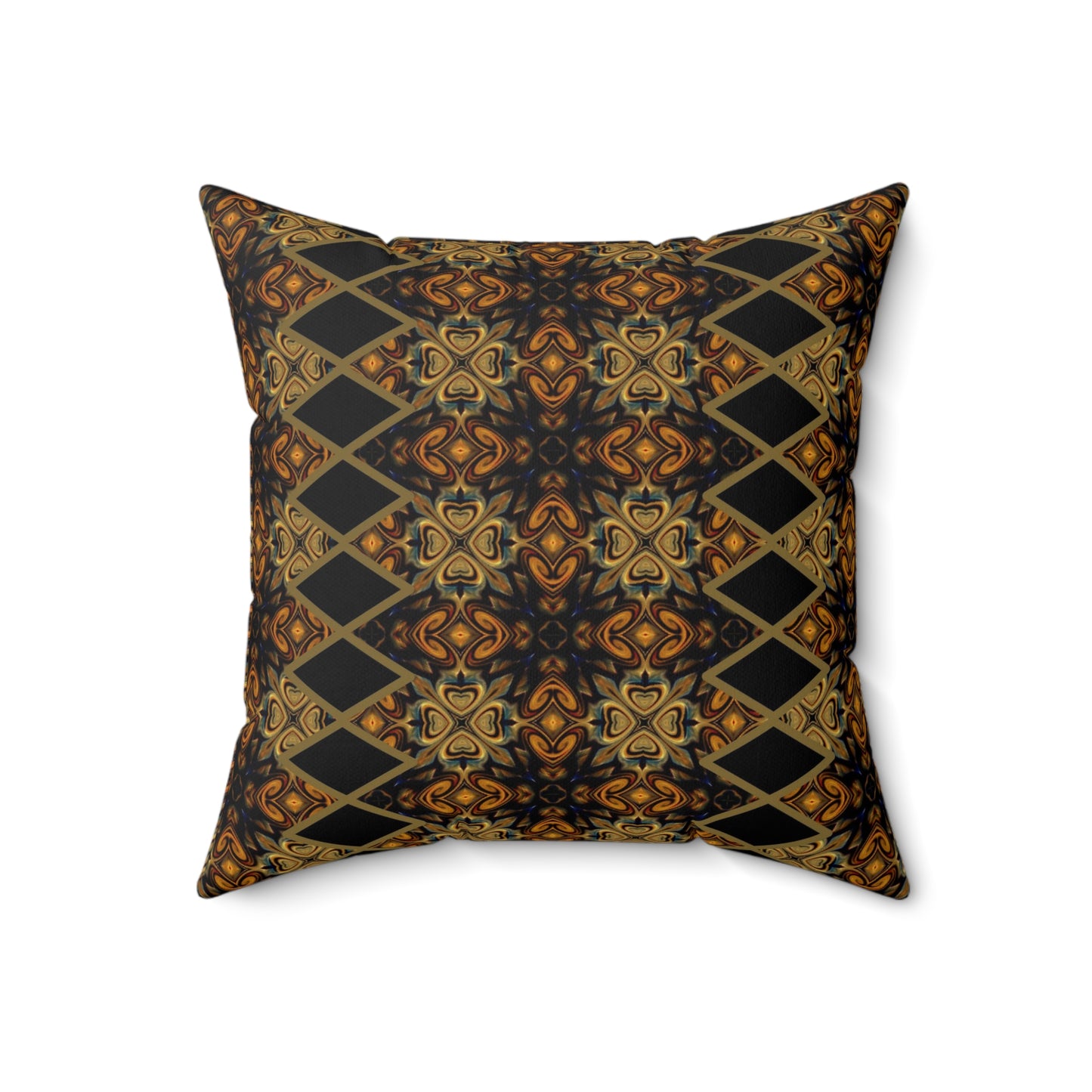 Black Ankara Print Polyester Square Pillow | Afrocentric Pillow | African Pillow