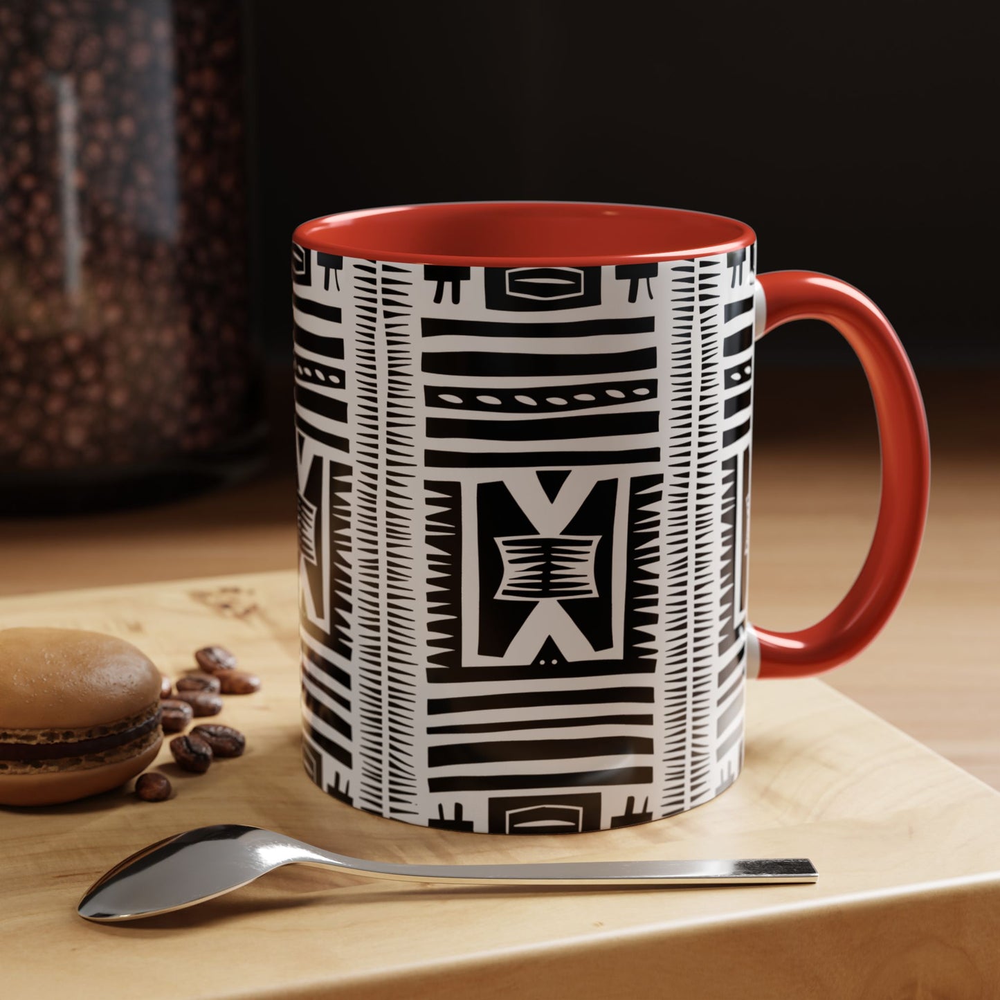 Boho Chic Accent Coffee Mug - Unique Black and White Design, Perfect Gift for Her, Modern Home Decor, Coffee Lover, Tea Enthusiast