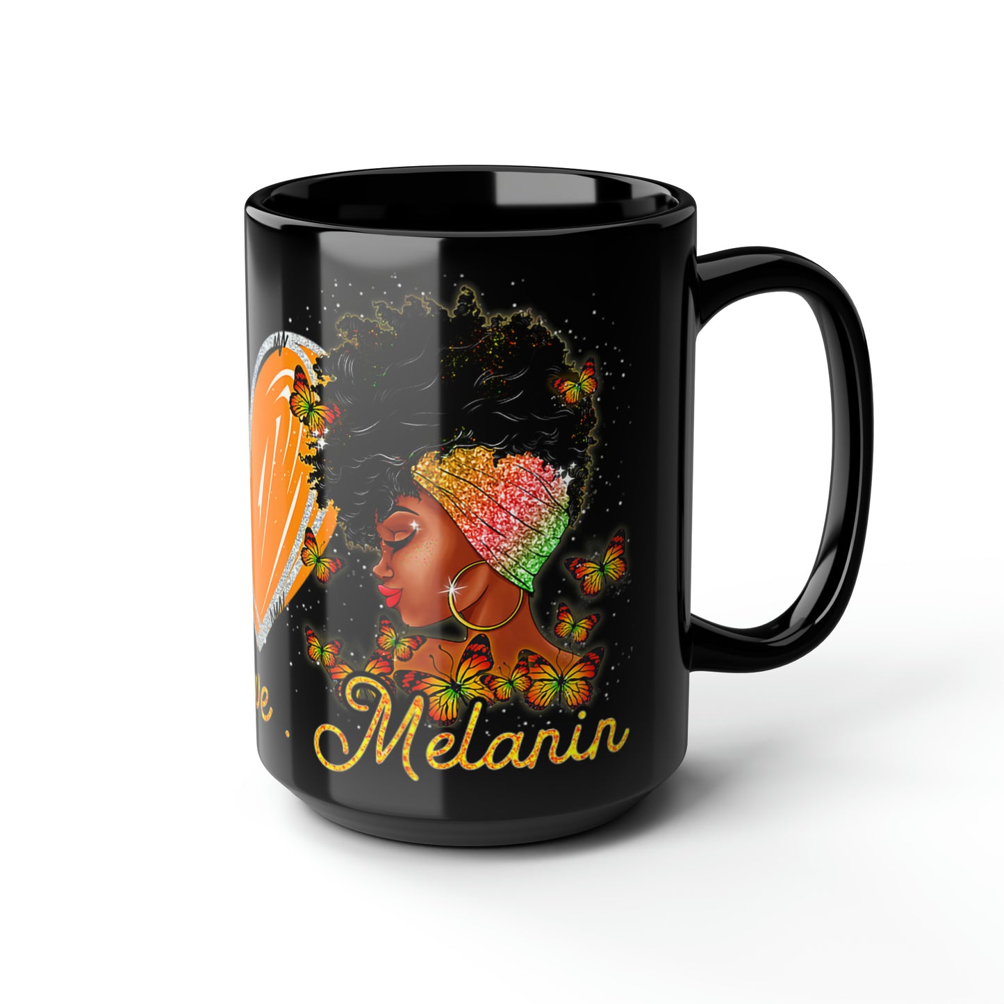 Peace, Love, Melanin Black Mug, 15oz