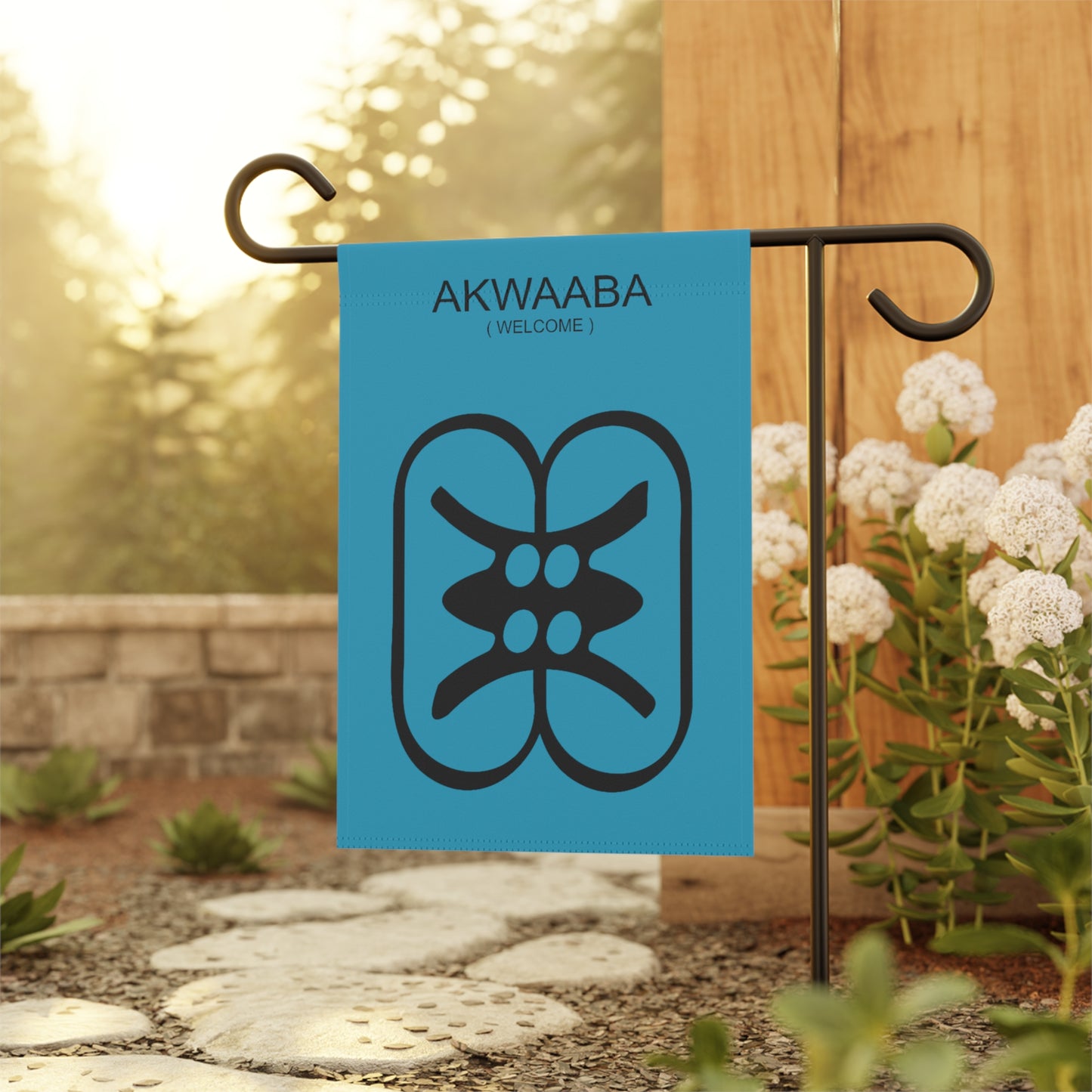 Blue Akwaaba (Welcome) Adinkra Garden & House Banner, Black History Gifts