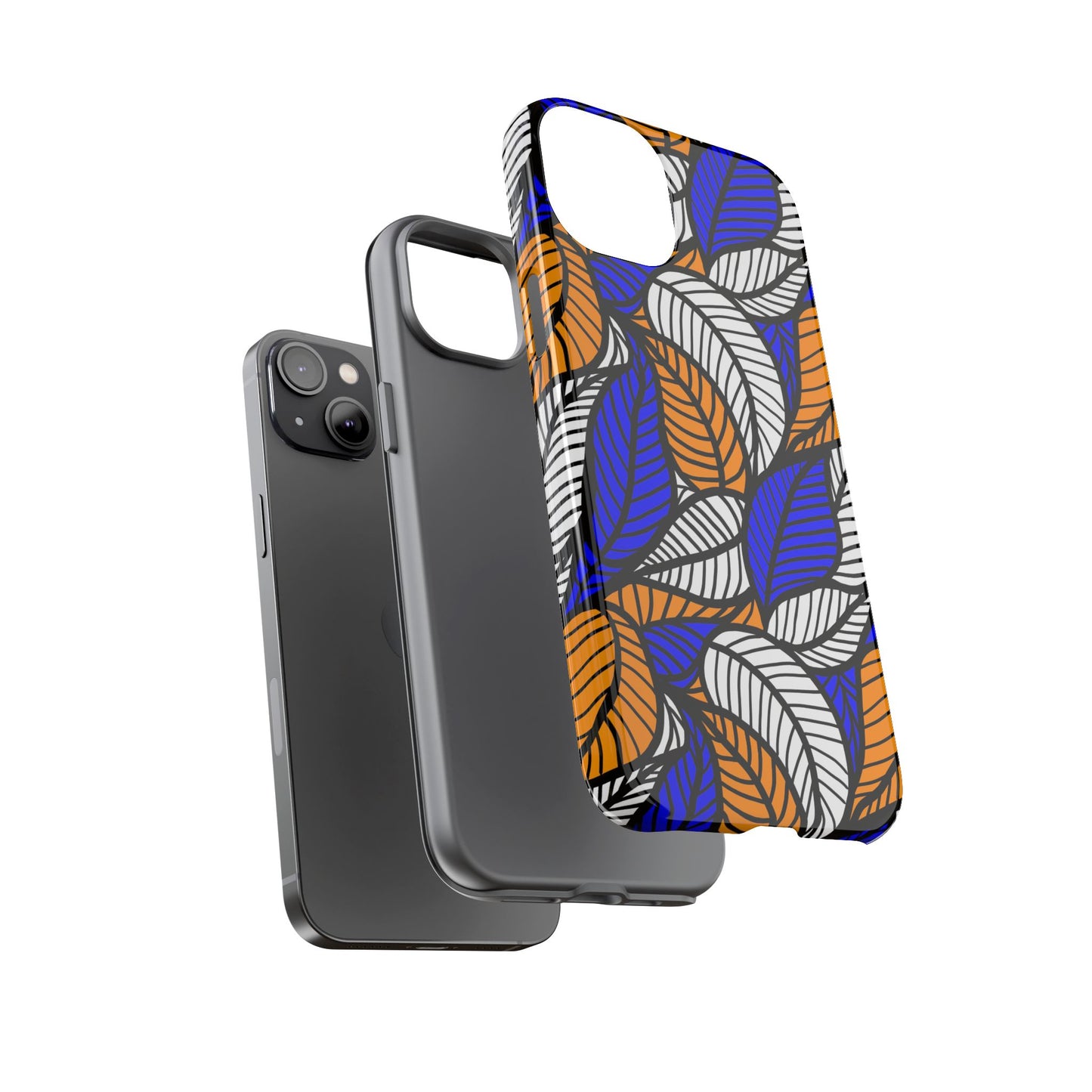 Blue Gold White Ankara Leaf iPhone Tough Cases | African iPhone Case | Afrocentric iPhone Case