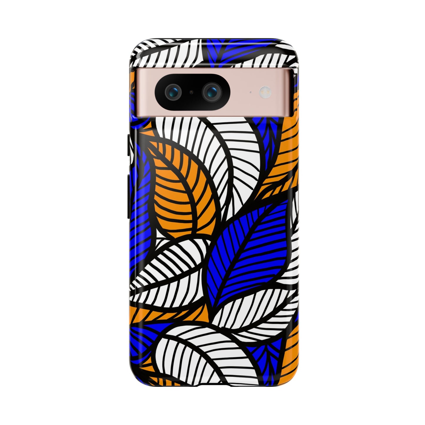 Blue Gold White Leaf Ankara Google Pixel Tough Cases | African Google Pixel Case | Afrocentric Google Pixel Case