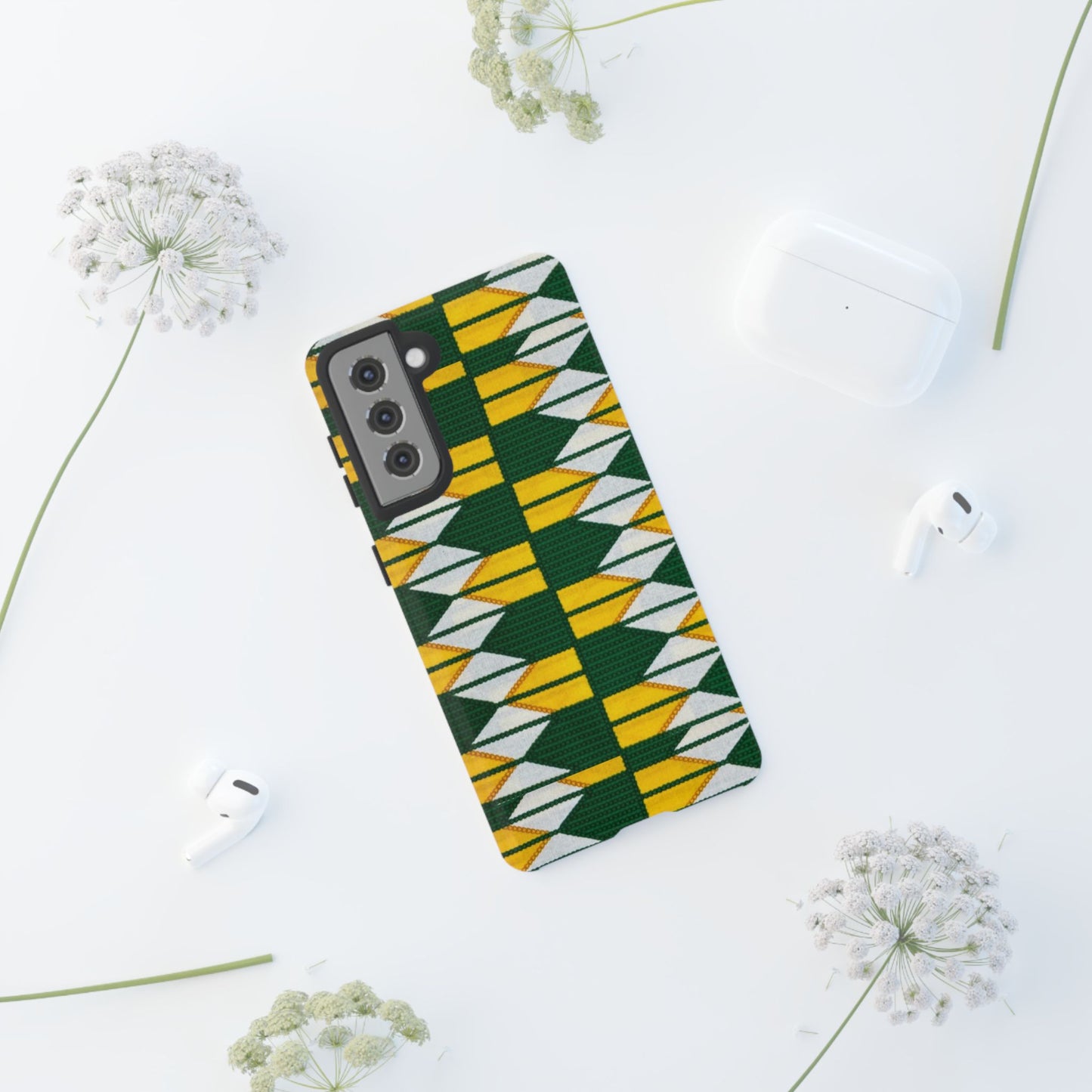 Green Yellow White Ankara Samsung Tough Cases | African Samsung Case | Afrocentric Samsung Case | Ankara Samsung Phone Case