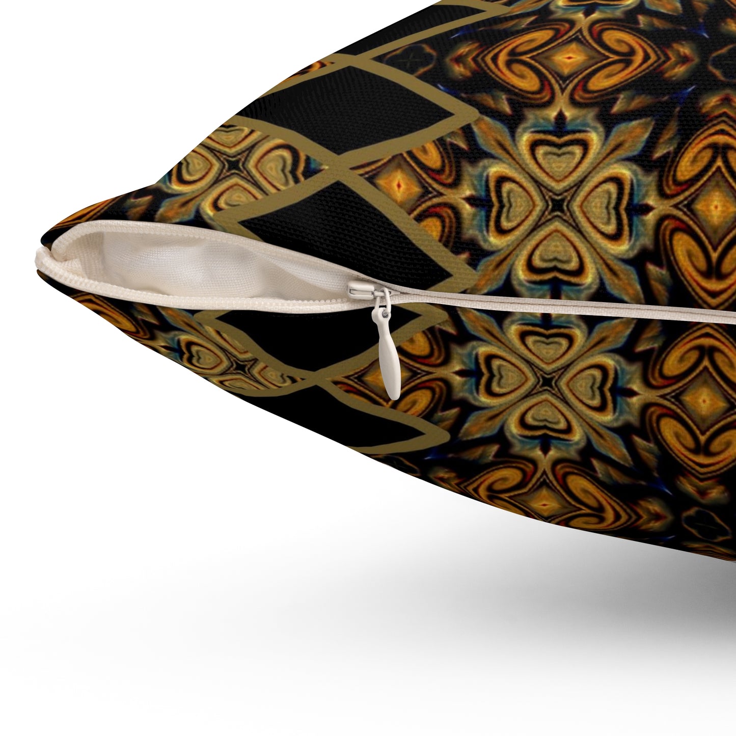 Black Ankara Print Polyester Square Pillow | Afrocentric Pillow | African Pillow