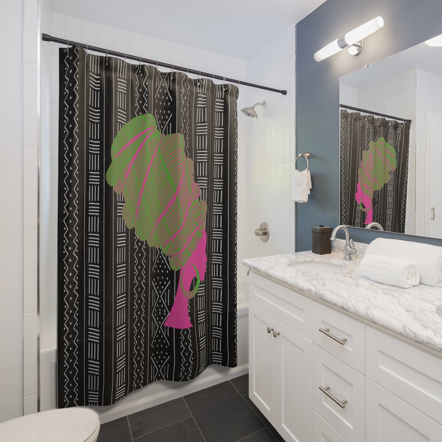 Pink/Green Queen Shower Curtain