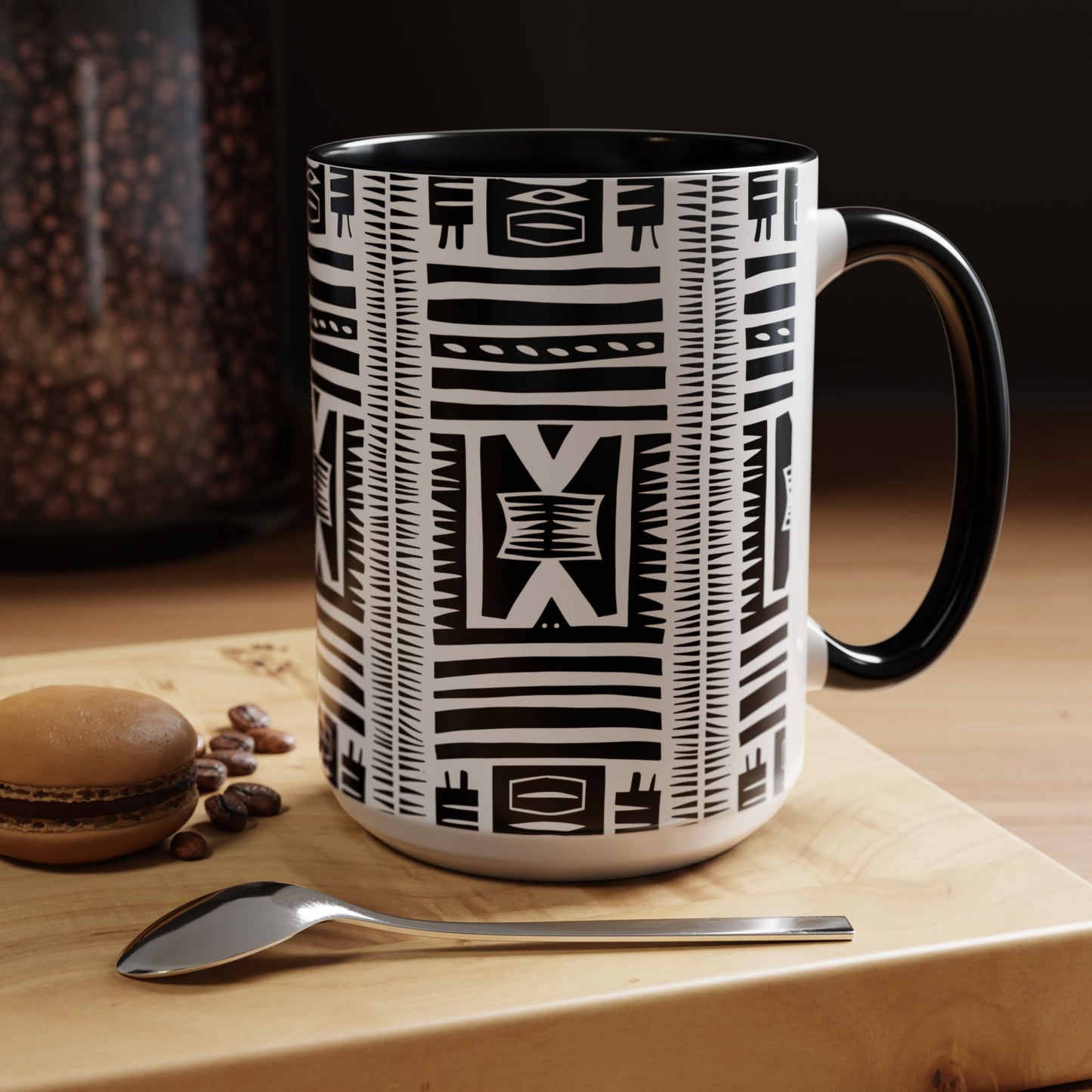 Boho Chic Accent Coffee Mug - Unique Black and White Design, Perfect Gift for Her, Modern Home Decor, Coffee Lover, Tea Enthusiast