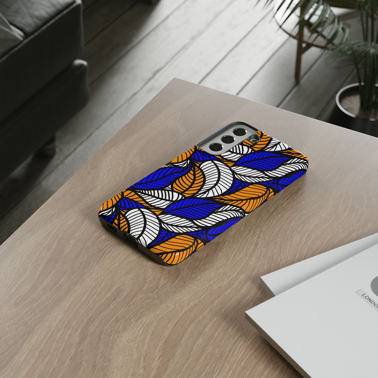 Blue and Gold Leaf Ankara Samsung Tough Cases | African Samsung Case | Afrocentric Samsung Case | Ankara Samsung Phone Case