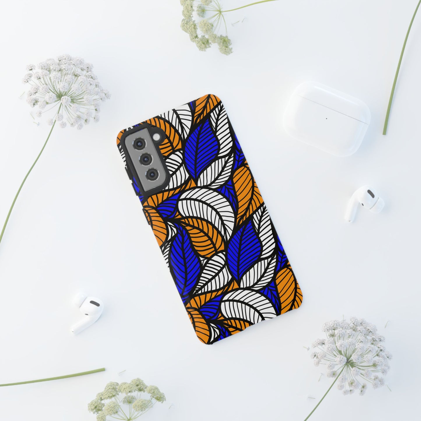 Blue and Gold Leaf Ankara Samsung Tough Cases | African Samsung Case | Afrocentric Samsung Case | Ankara Samsung Phone Case