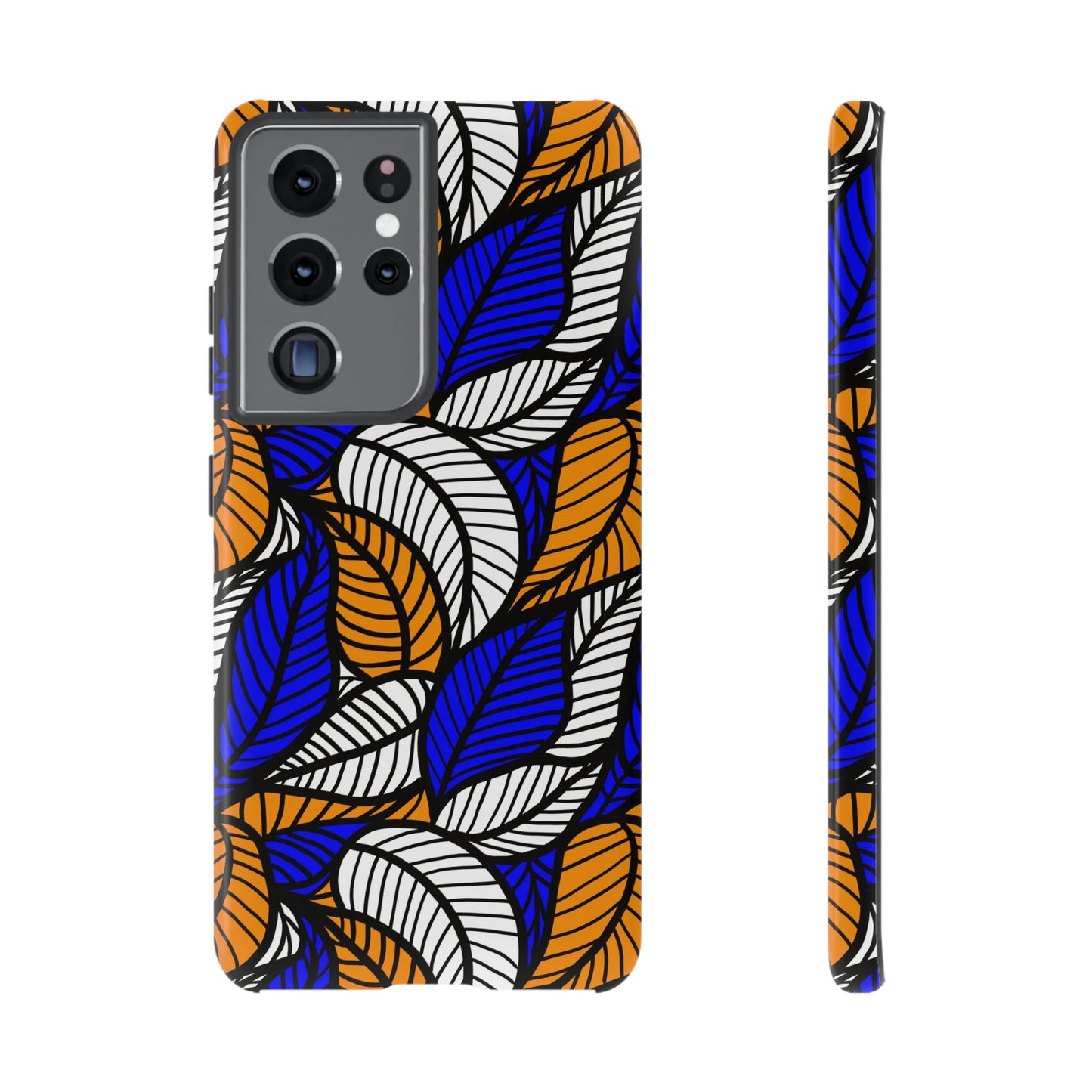 Blue and Gold Leaf Ankara Samsung Tough Cases | African Samsung Case | Afrocentric Samsung Case | Ankara Samsung Phone Case
