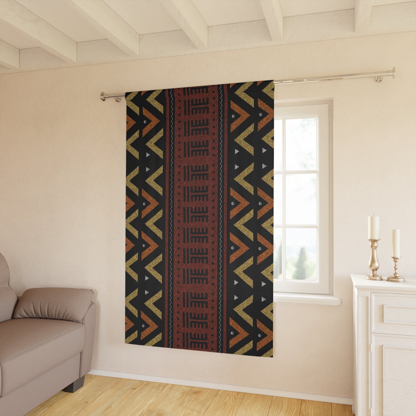 50× 84 Multi-colored Mudcloth Inspired Blackout Window Curtains (1 Piece ) Beige