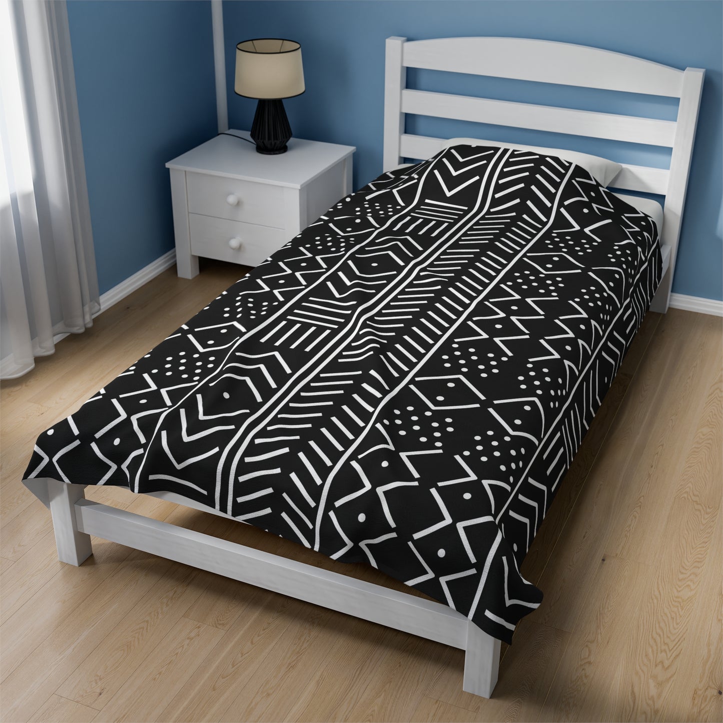 Black and White Mudcloth Inspired Plush Blanket