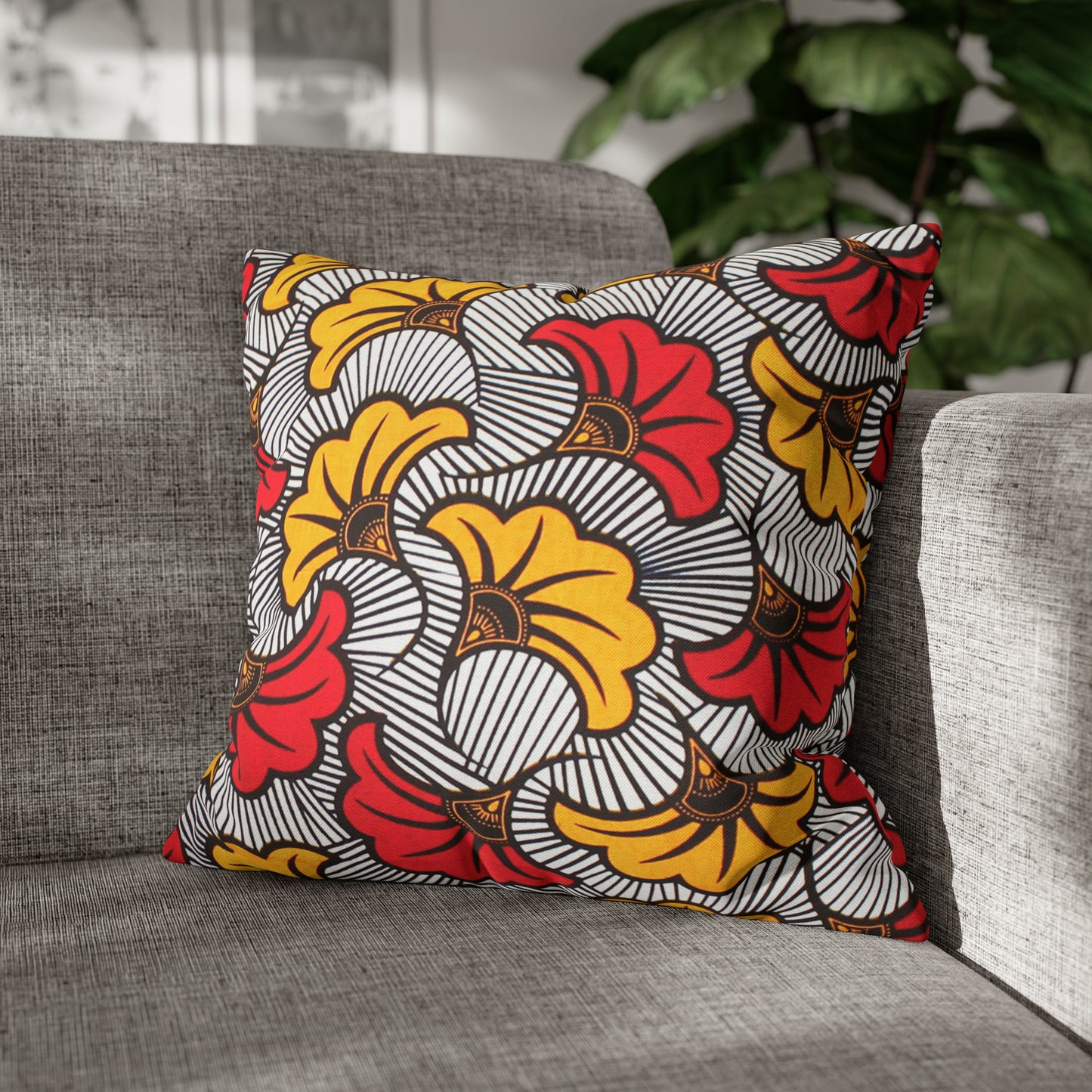 White and Orange Ankara Square Pillow Case | Afrocentric Pillow Case