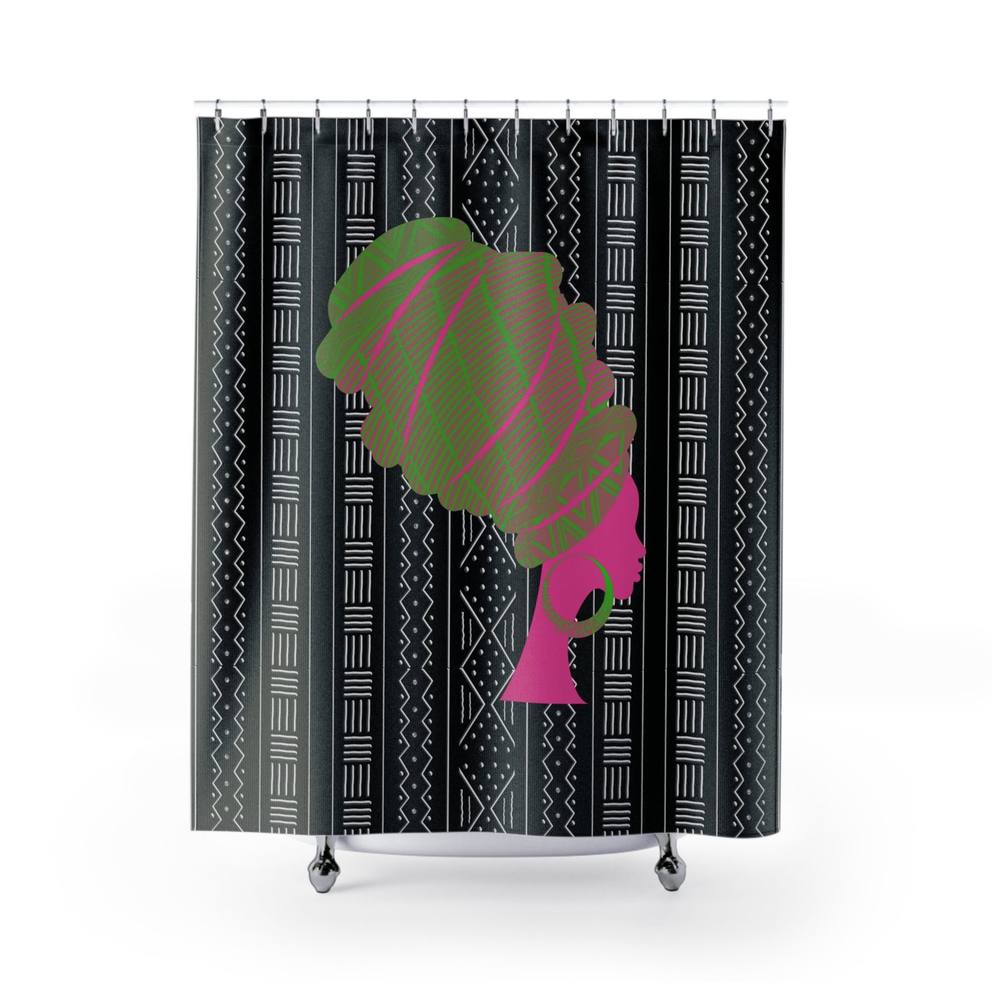 Pink/Green Queen Shower Curtain