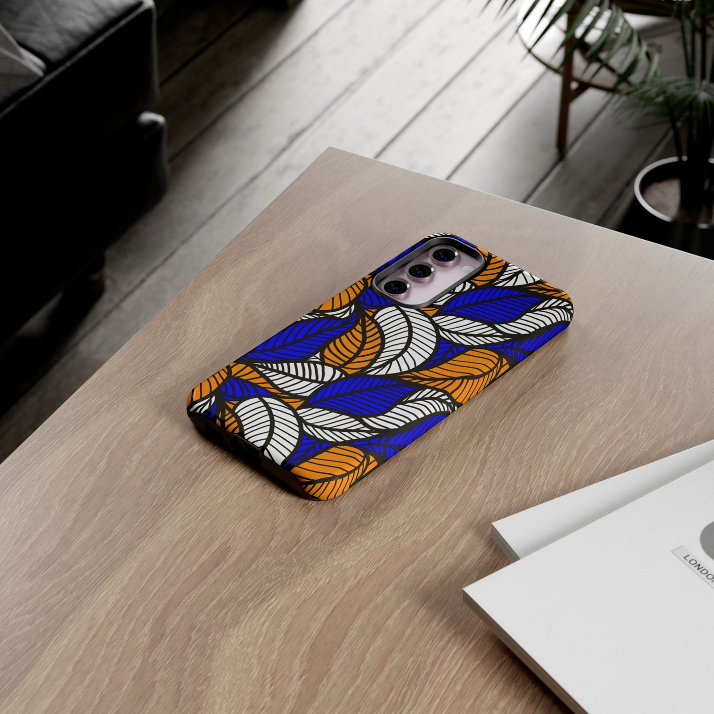 Blue and Gold Leaf Ankara Samsung Tough Cases | African Samsung Case | Afrocentric Samsung Case | Ankara Samsung Phone Case