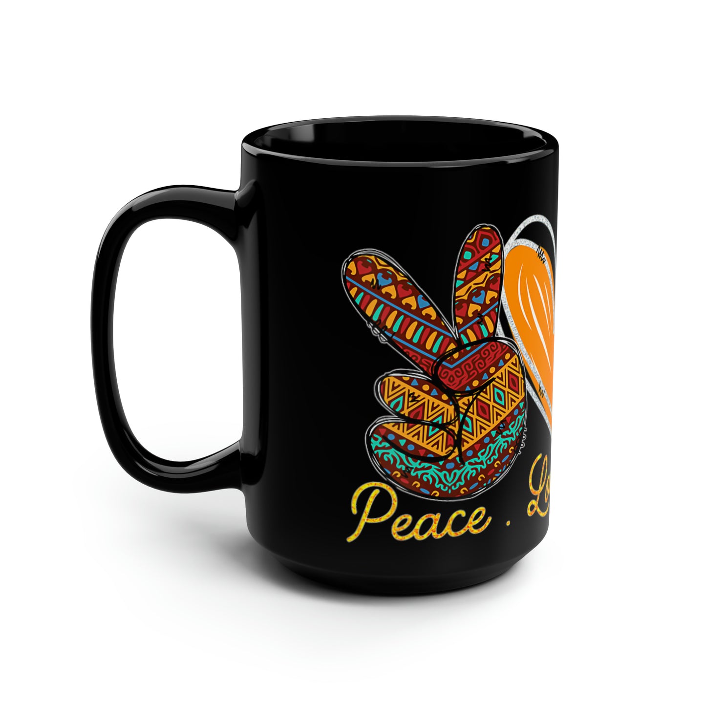 Peace, Love, Melanin Black Mug, 15oz