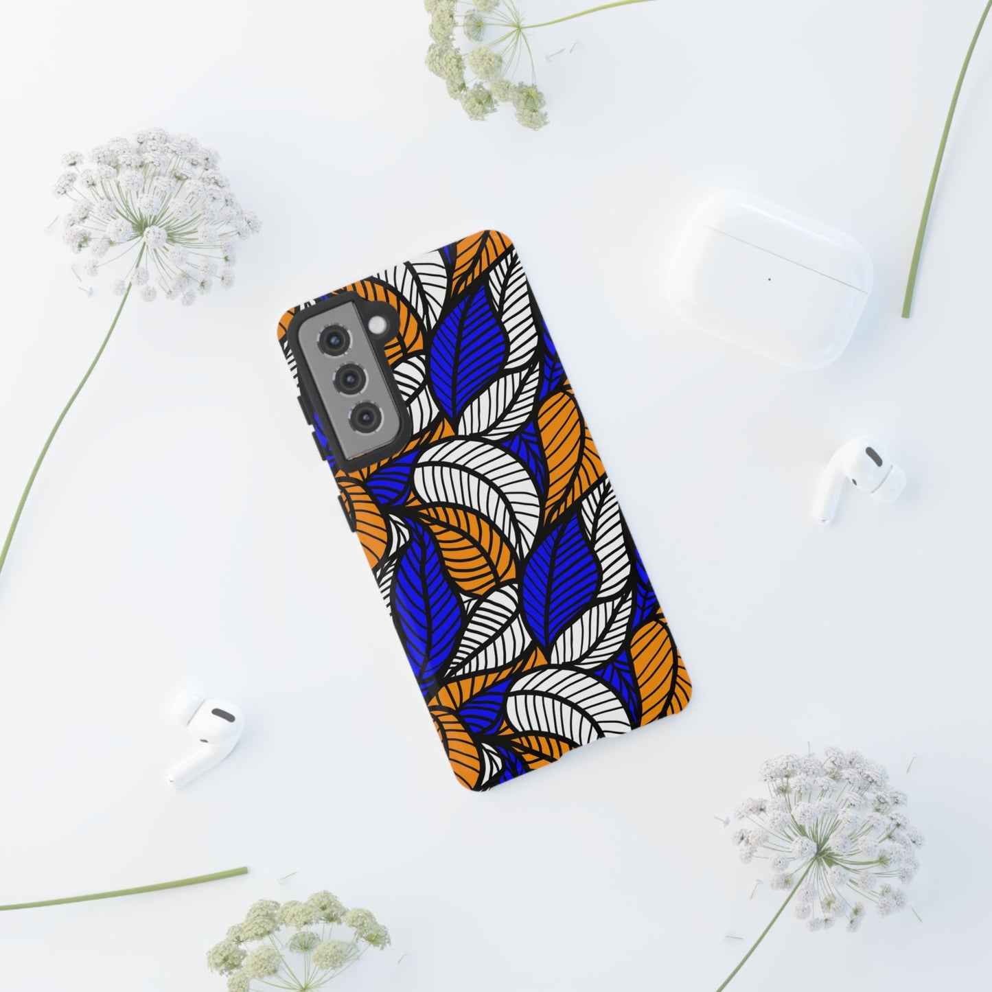 Blue and Gold Leaf Ankara Samsung Tough Cases | African Samsung Case | Afrocentric Samsung Case | Ankara Samsung Phone Case