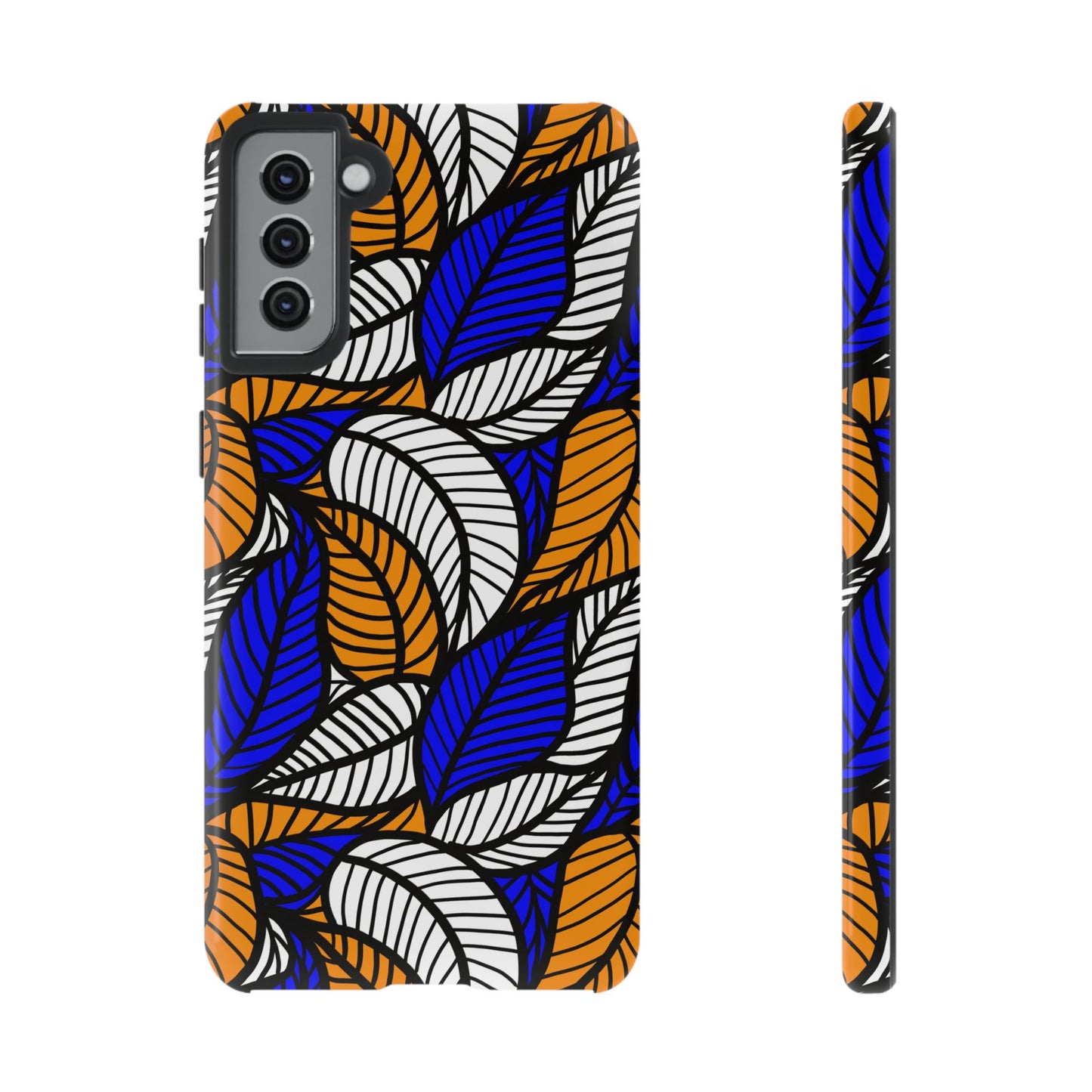 Blue and Gold Leaf Ankara Samsung Tough Cases | African Samsung Case | Afrocentric Samsung Case | Ankara Samsung Phone Case