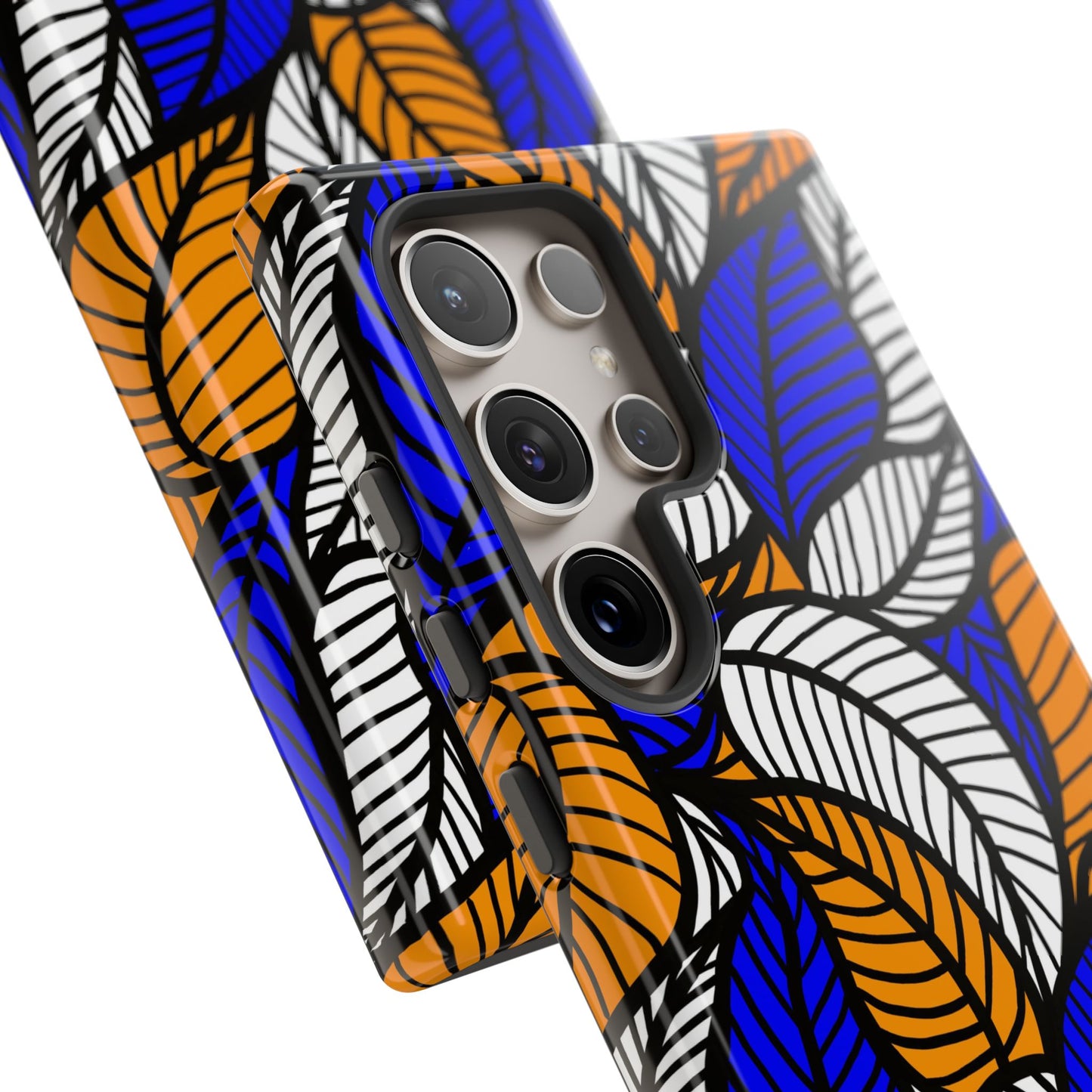 Blue and Gold Leaf Ankara Samsung Tough Cases | African Samsung Case | Afrocentric Samsung Case | Ankara Samsung Phone Case