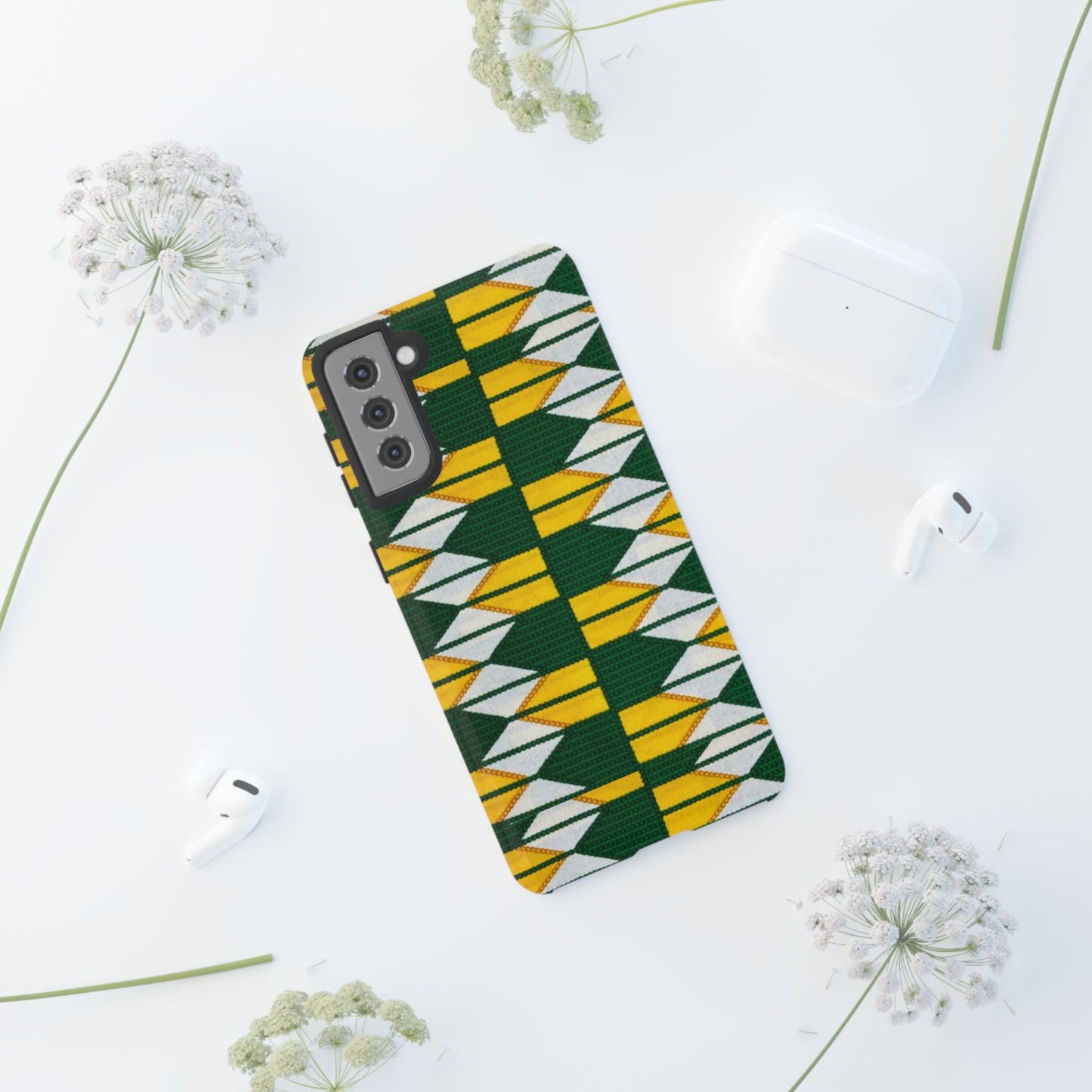 Green Yellow White Ankara Samsung Tough Cases | African Samsung Case | Afrocentric Samsung Case | Ankara Samsung Phone Case
