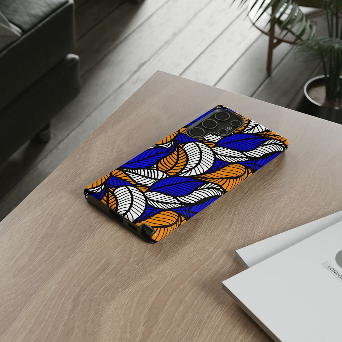 Blue and Gold Leaf Ankara Samsung Tough Cases | African Samsung Case | Afrocentric Samsung Case | Ankara Samsung Phone Case