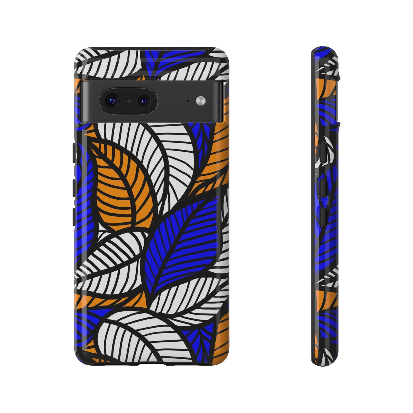 Blue Gold White  Leaf Ankara Google Pixel Tough Cases | African Google Pixel Case | Afrocentric Google Pixel Case