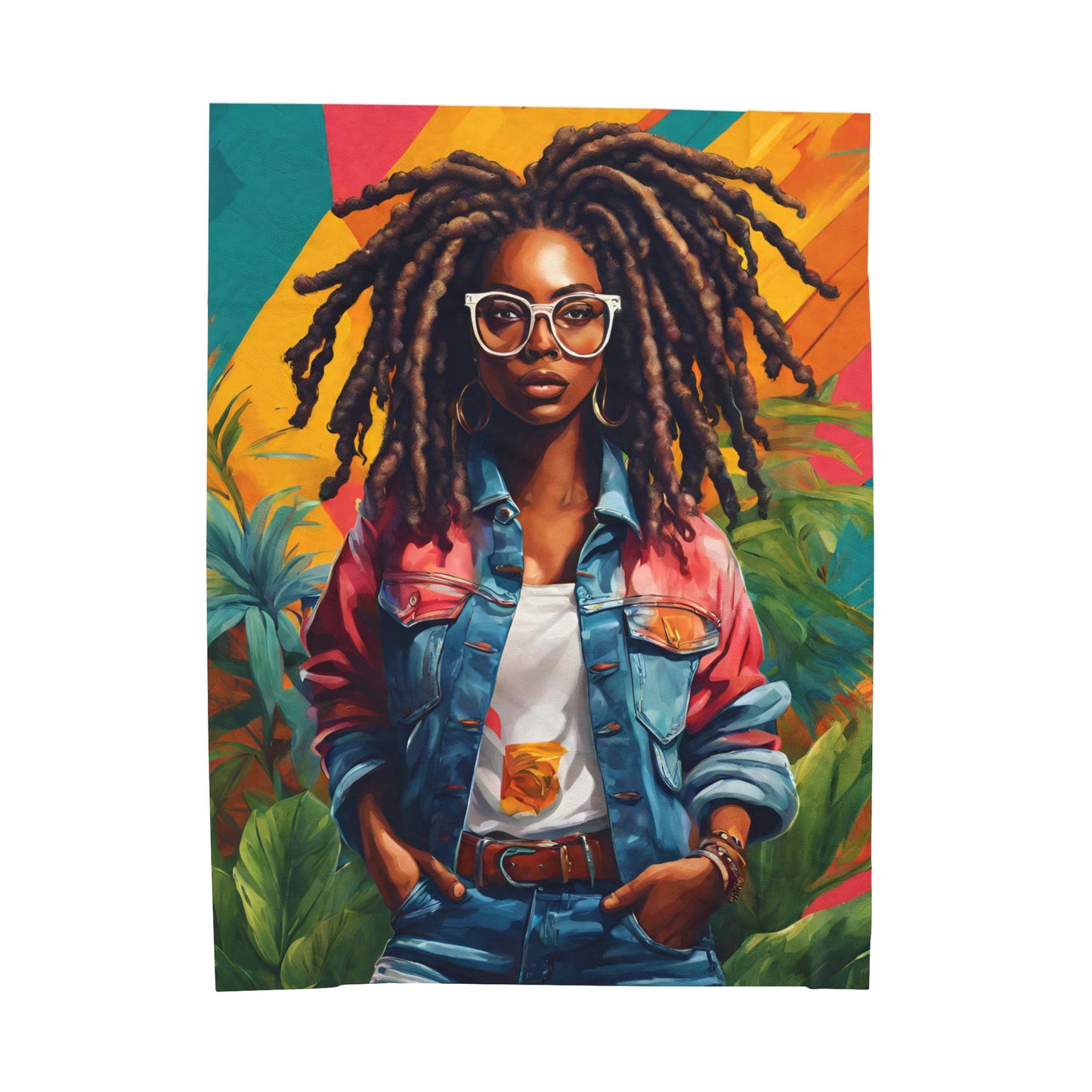 Loc'd Queen with glasses Velveteen Plush Blanket