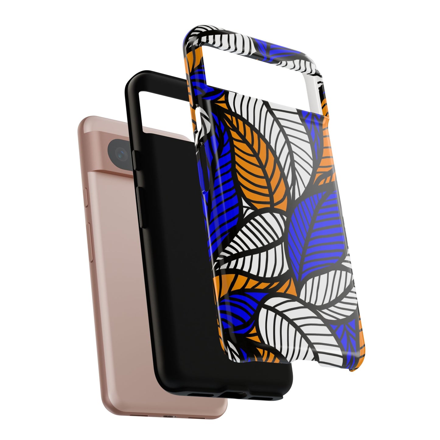 Blue Gold White  Leaf Ankara Google Pixel Tough Cases | African Google Pixel Case | Afrocentric Google Pixel Case