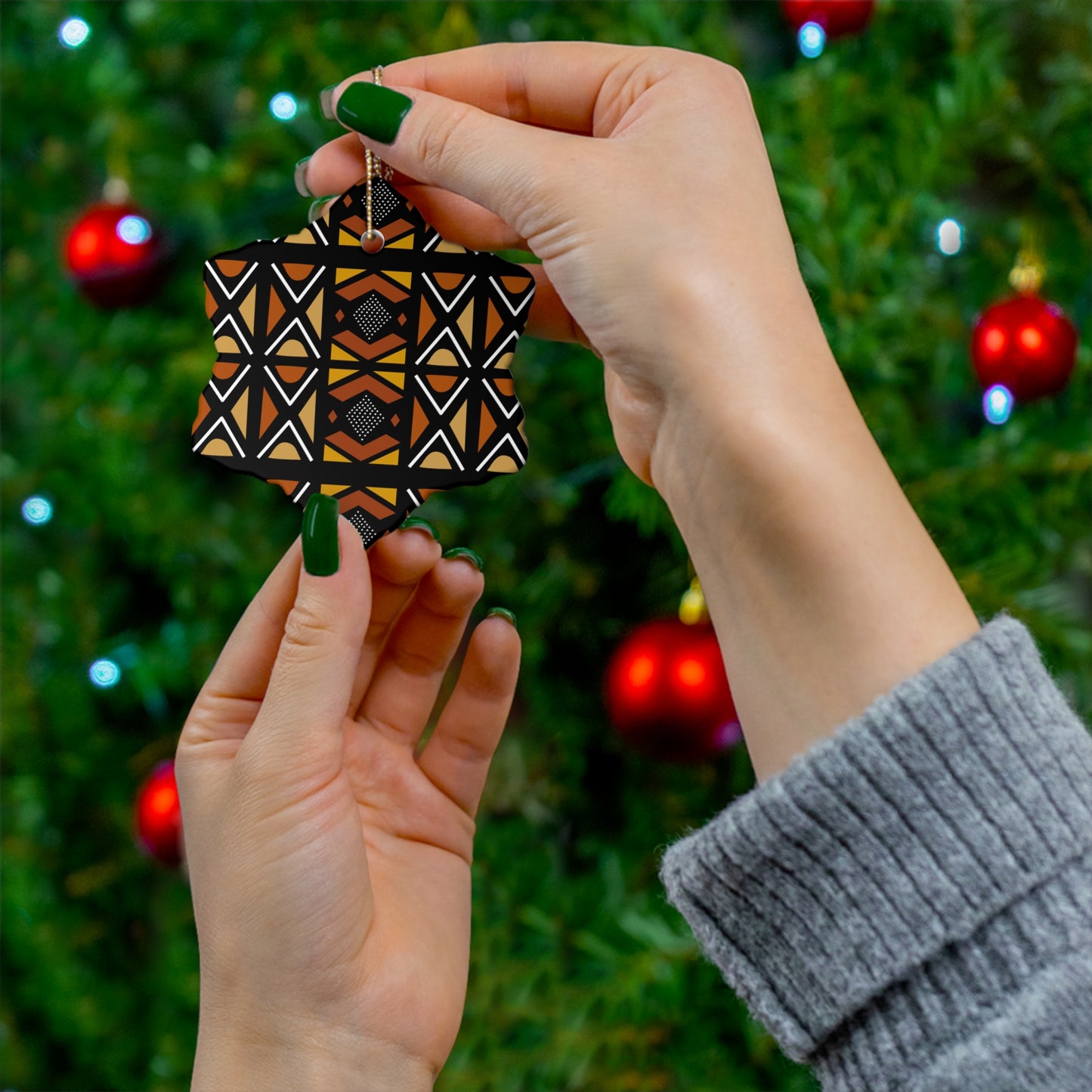Mudcloth Ceramic Ornament, 4 Shapes