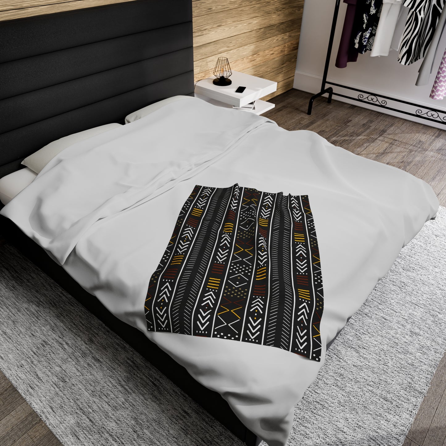 African Mudcloth Inspired Plush Blanket