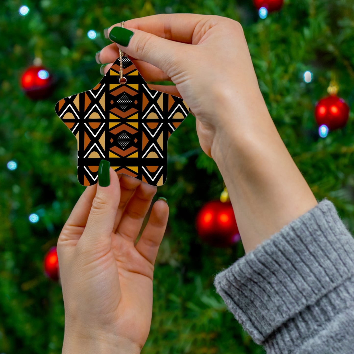 Mudcloth Ceramic Ornament, 4 Shapes