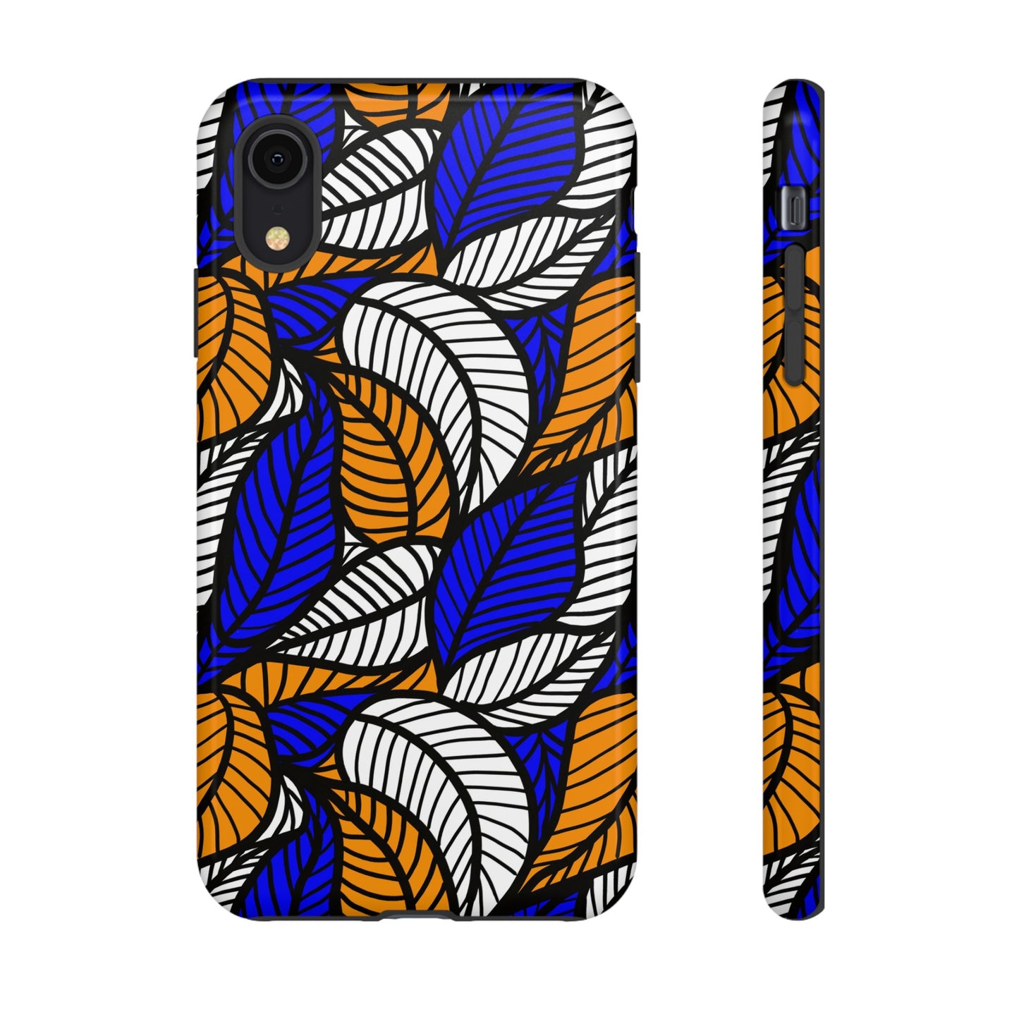 Blue Gold White Ankara Leaf iPhone Tough Cases | African iPhone Case | Afrocentric iPhone Case