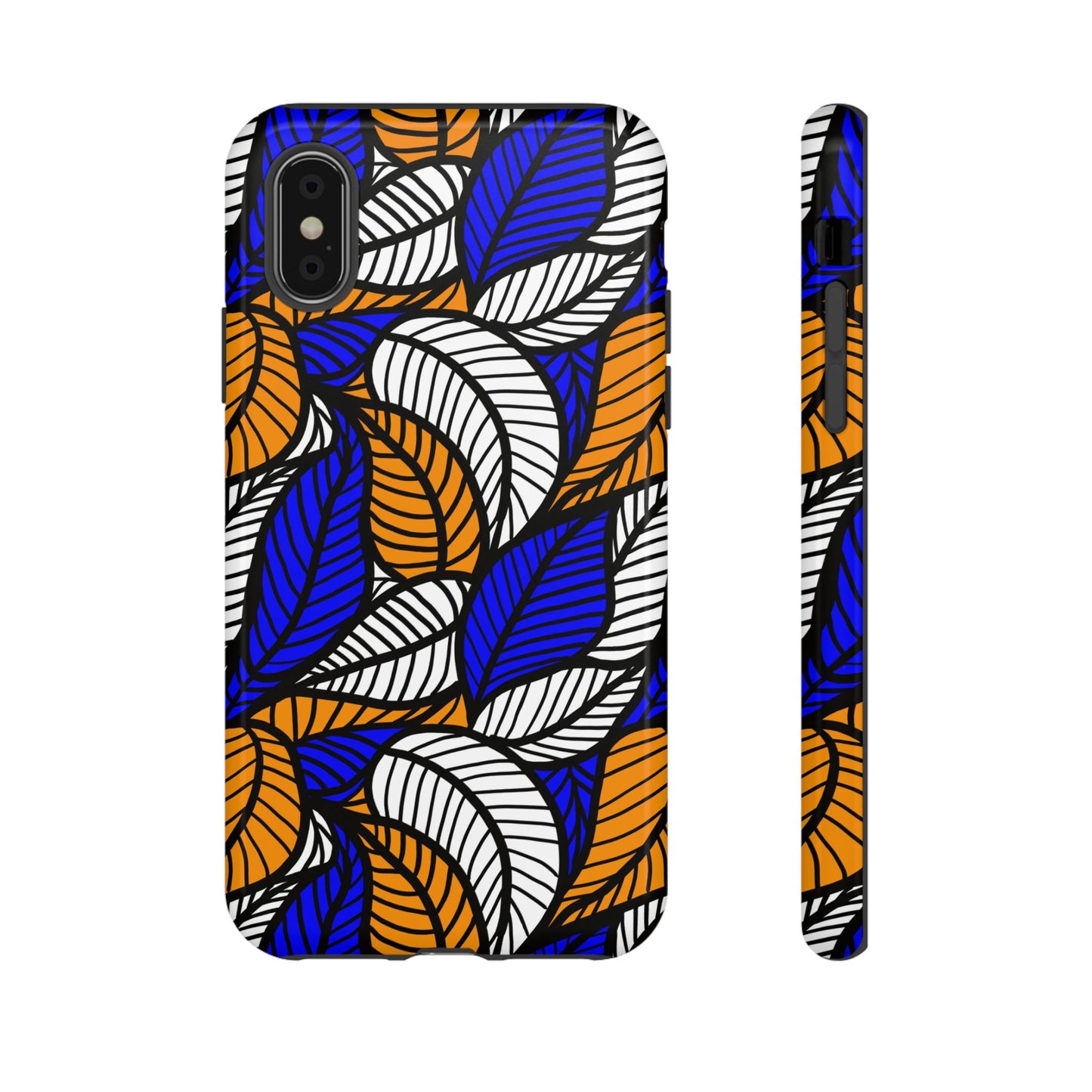 Blue Gold White Ankara Leaf iPhone Tough Cases | African iPhone Case | Afrocentric iPhone Case