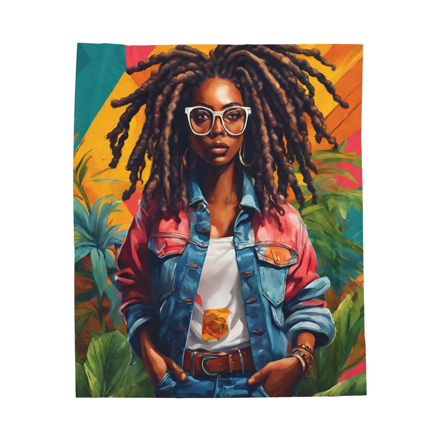 Loc'd Queen with glasses Velveteen Plush Blanket